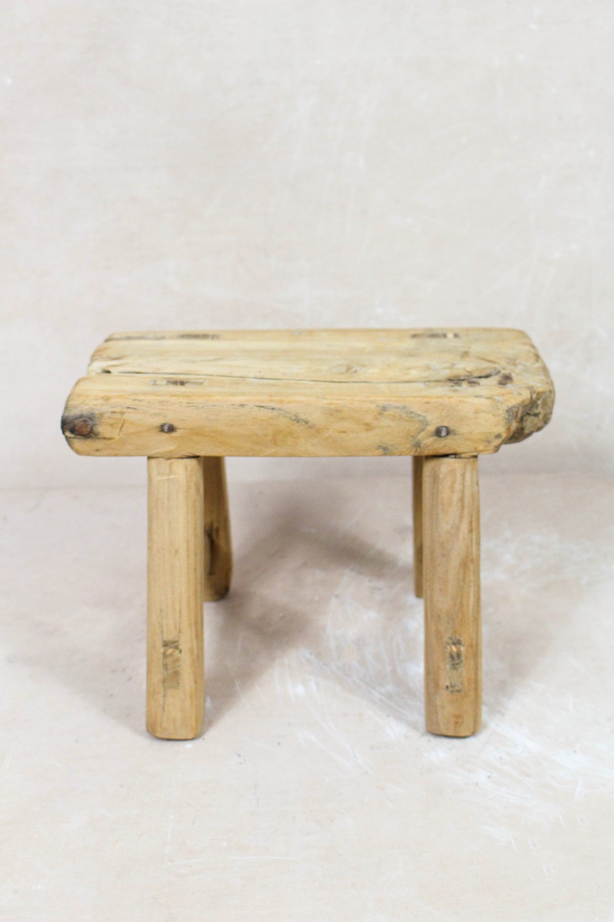 Small vintage rustic reclaimed elm wood stool 88 – Botanical Boys