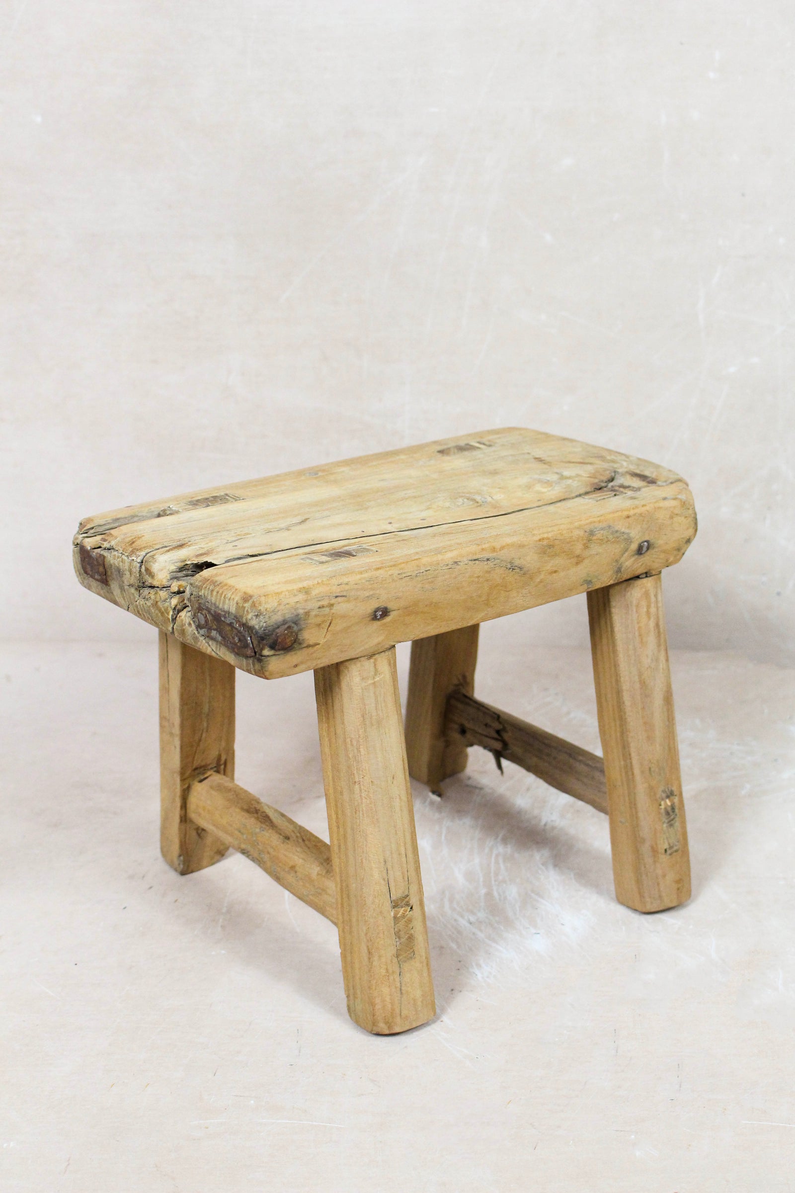 Small vintage rustic reclaimed elm wood stool 88 – Botanical Boys