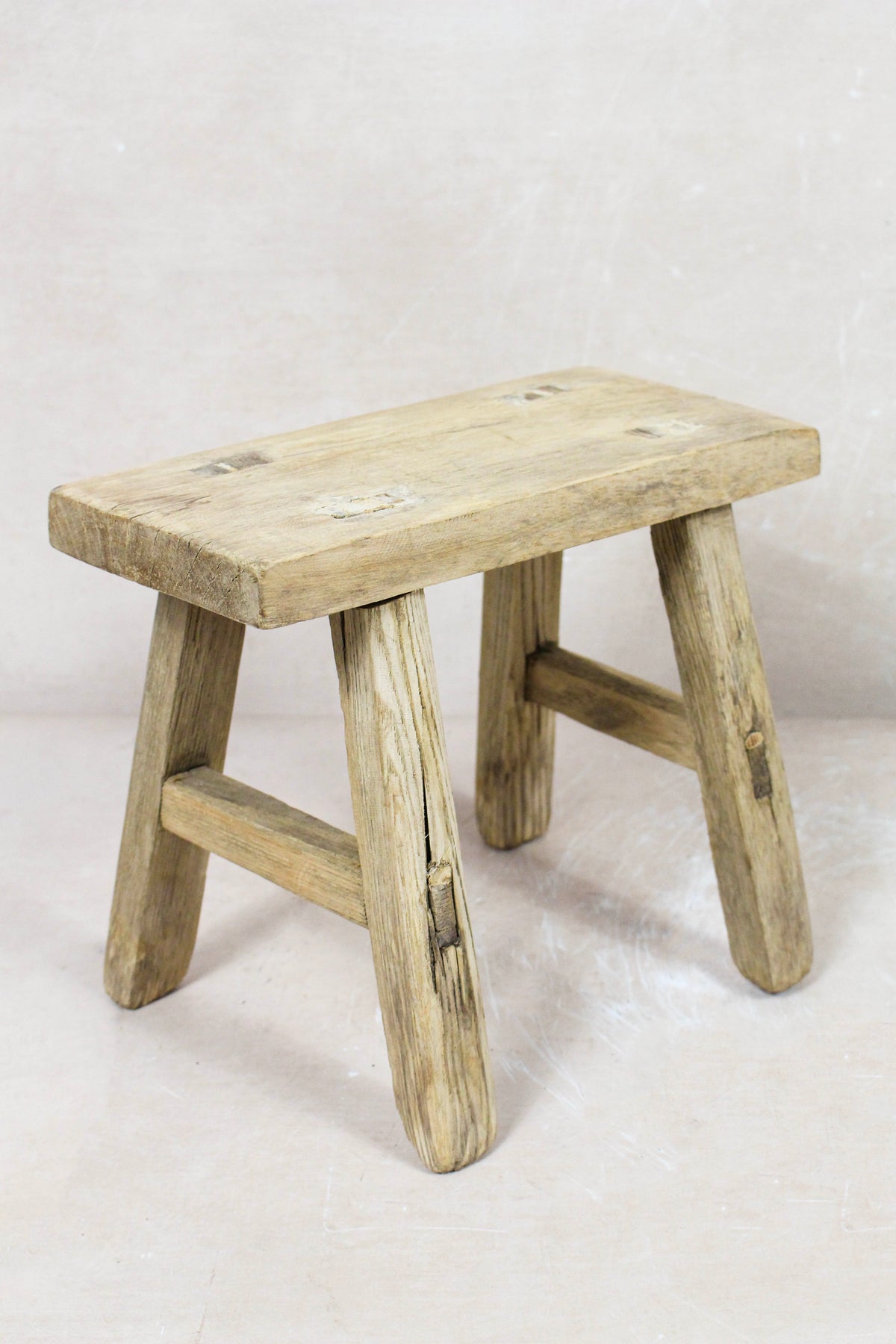 Small vintage rustic reclaimed elm wood stool 91 – Botanical Boys