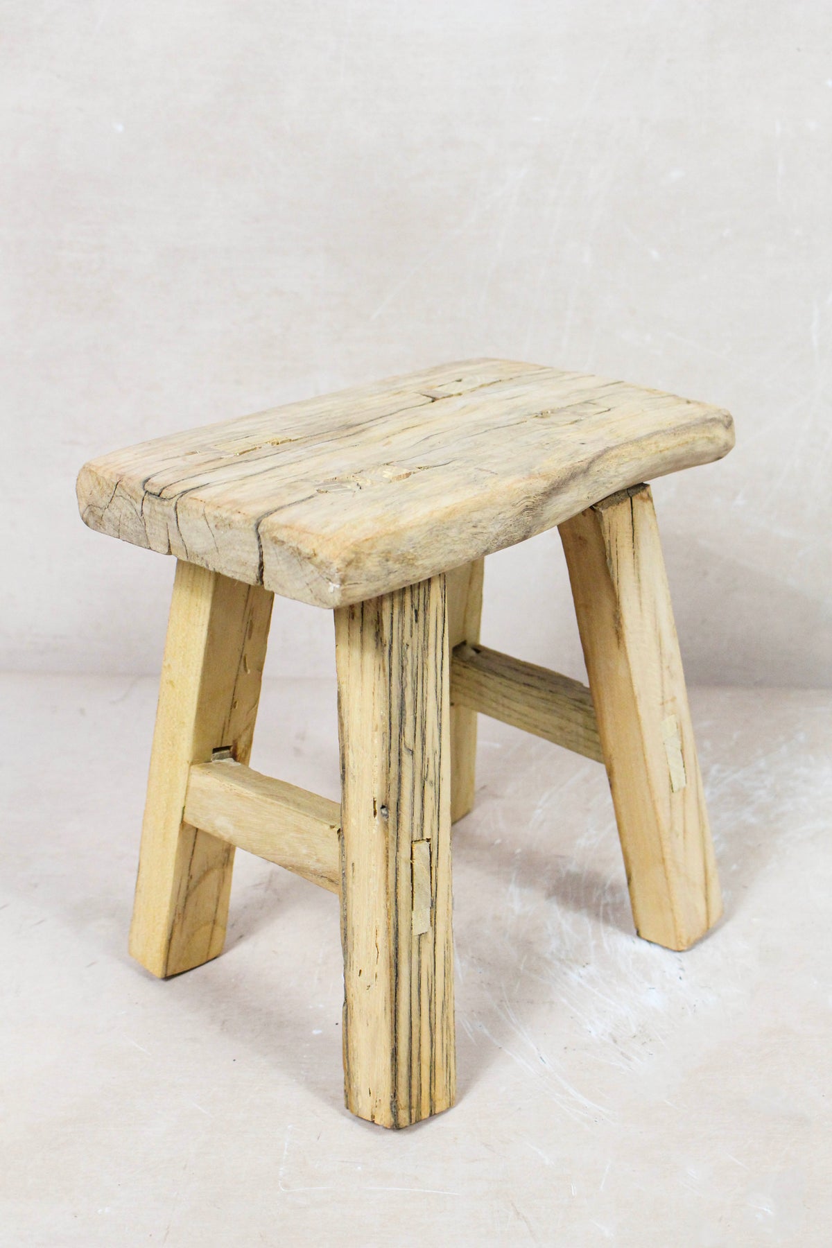 Small vintage rustic reclaimed elm wood stool 92 – Botanical Boys