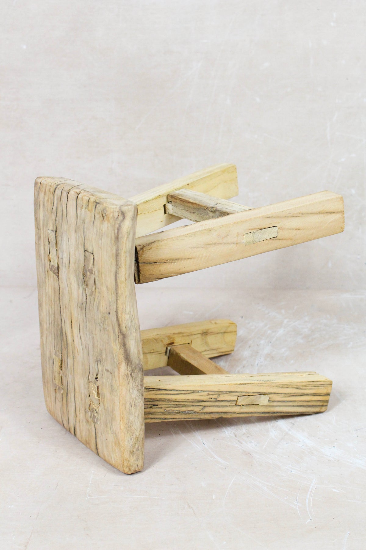 Small vintage rustic reclaimed elm wood stool 92 – Botanical Boys