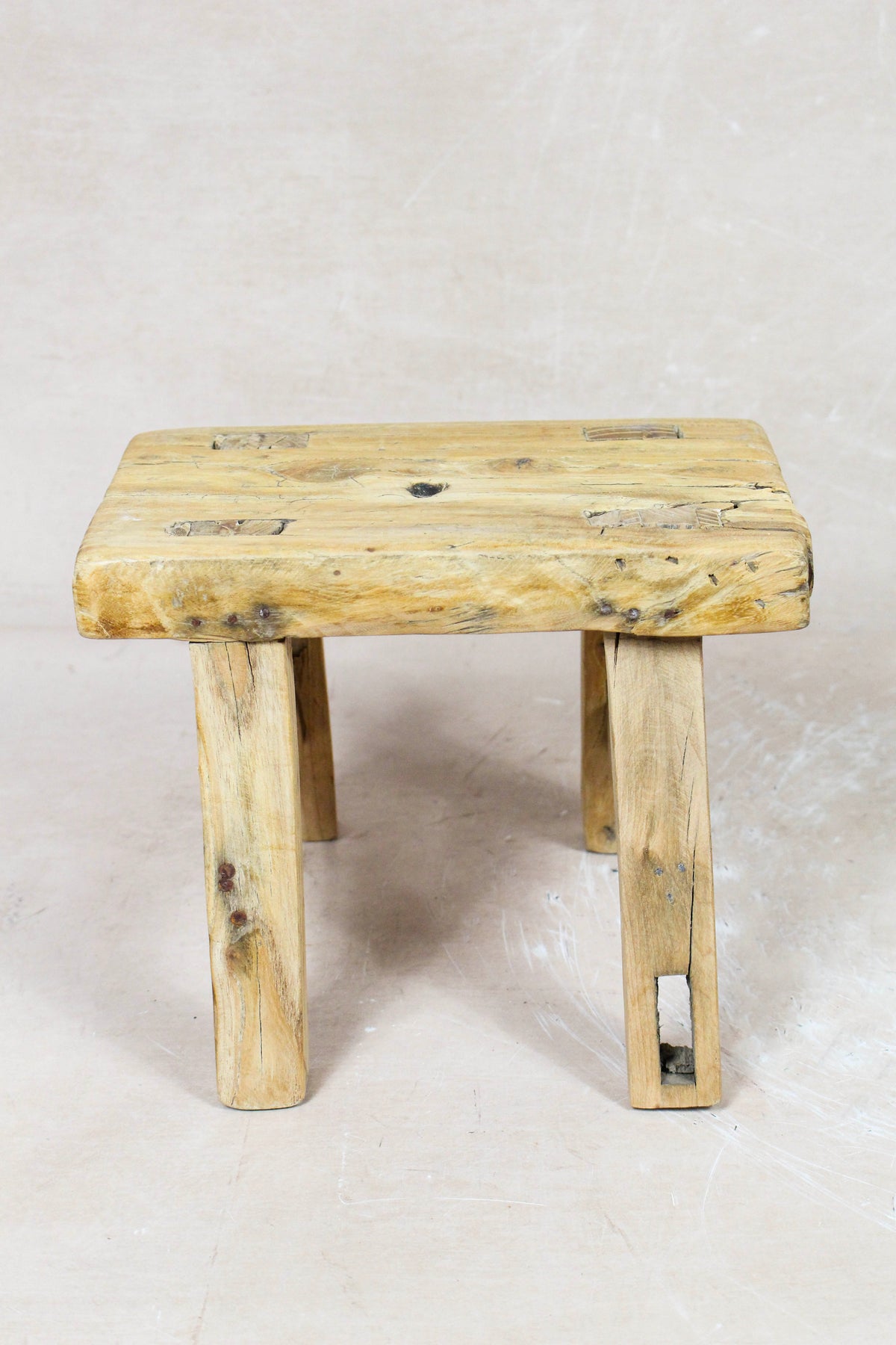 Small vintage rustic reclaimed elm wood stool 94 – Botanical Boys