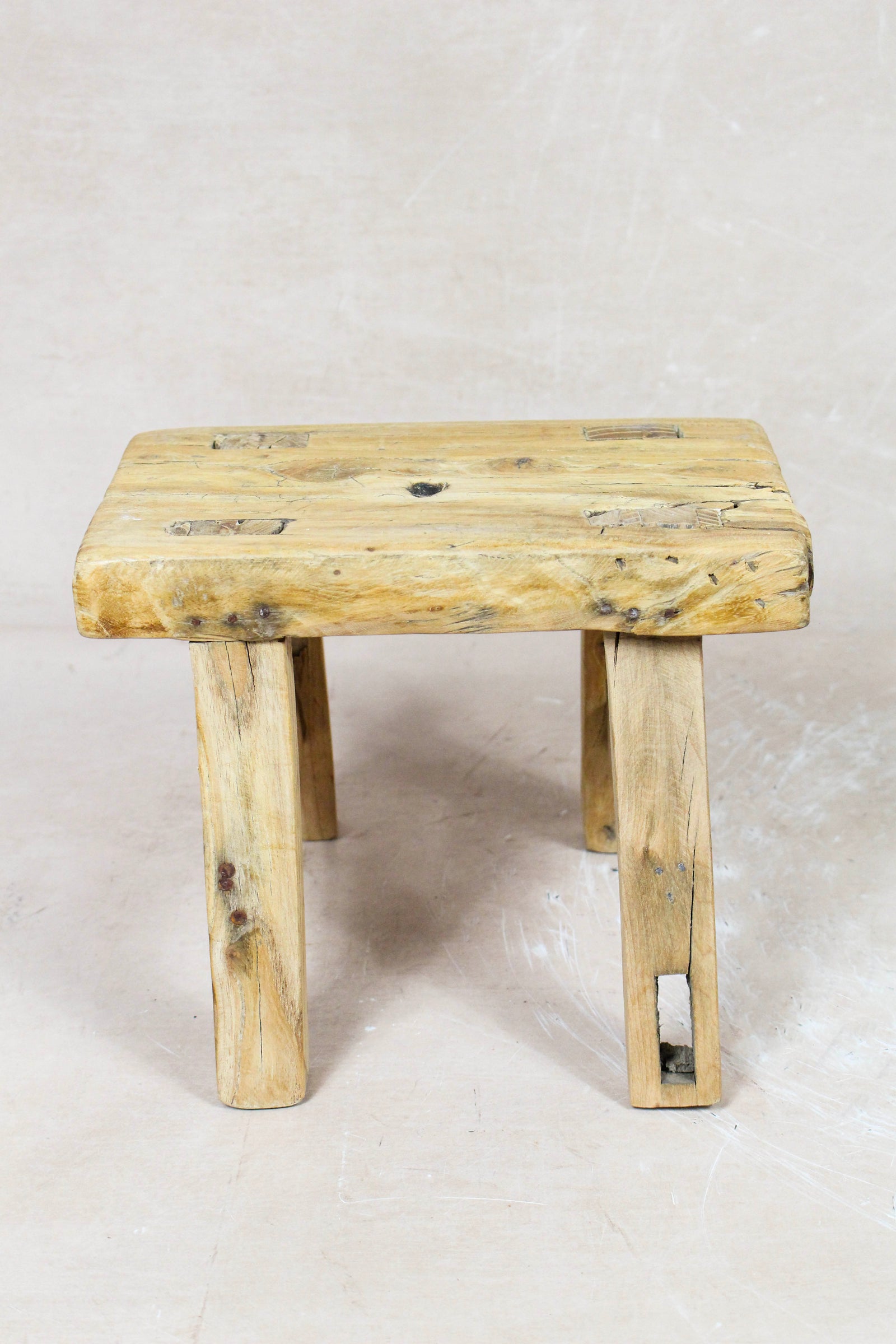 Small vintage rustic stool in reclaimed elm wood