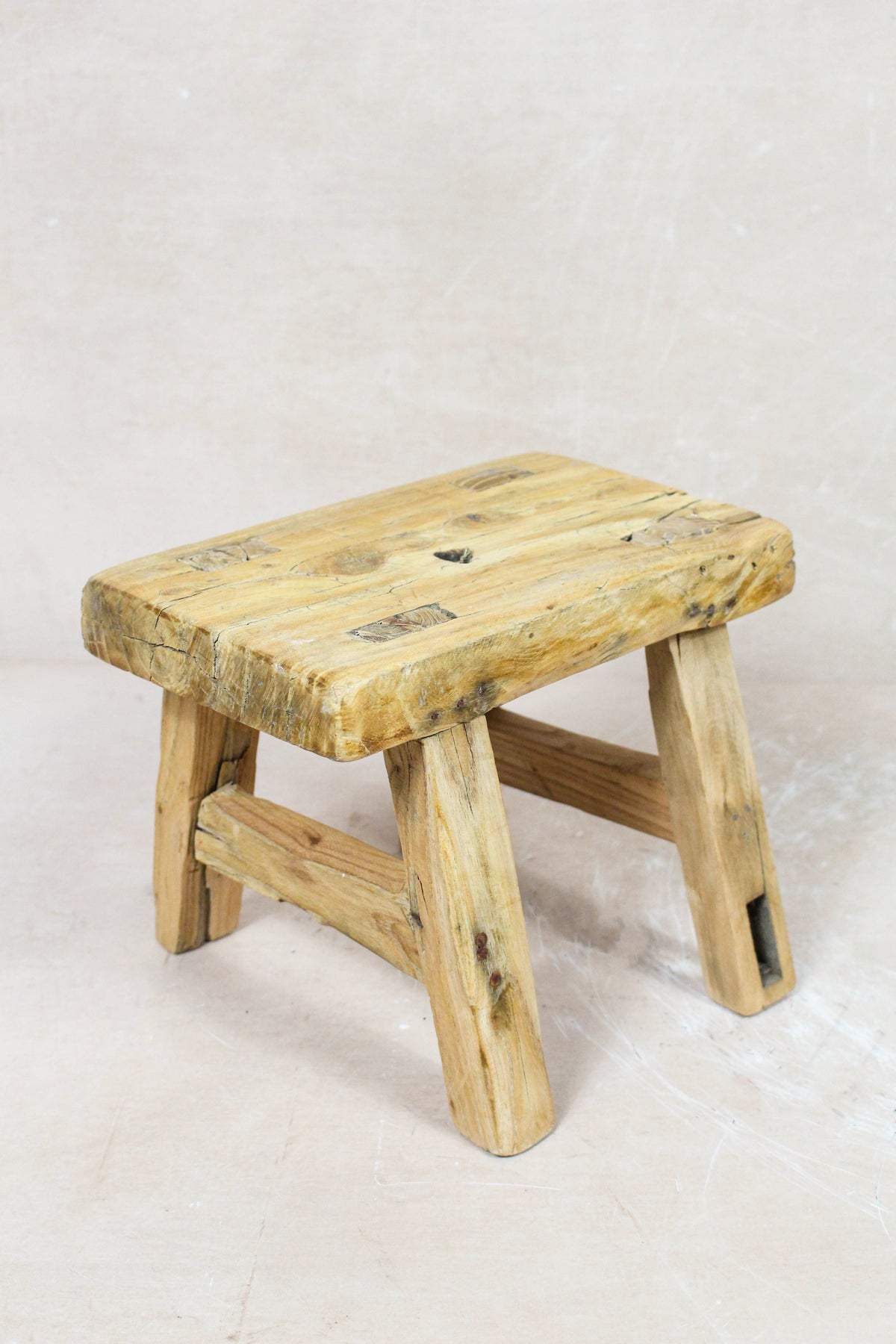 Small vintage rustic reclaimed elm wood stool 94 – Botanical Boys