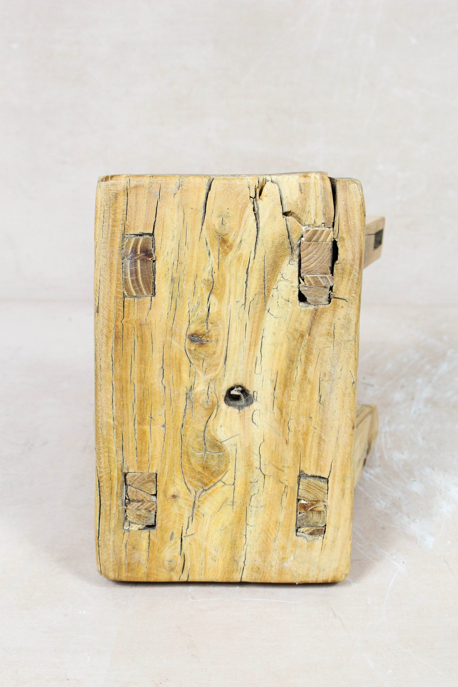 Small vintage rustic reclaimed elm wood stool 94 – Botanical Boys
