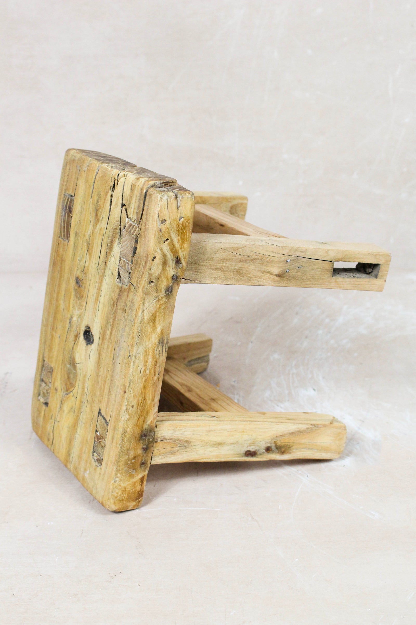 Small vintage rustic reclaimed elm wood stool 94 – Botanical Boys