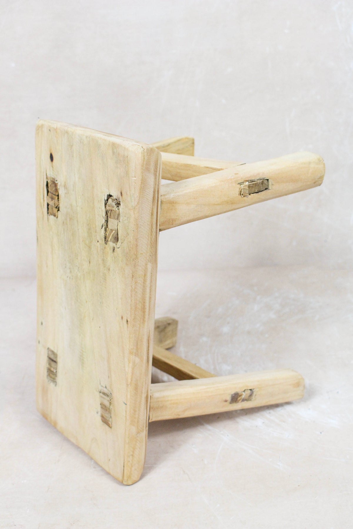Small vintage rustic reclaimed elm wood stool 95 – Botanical Boys