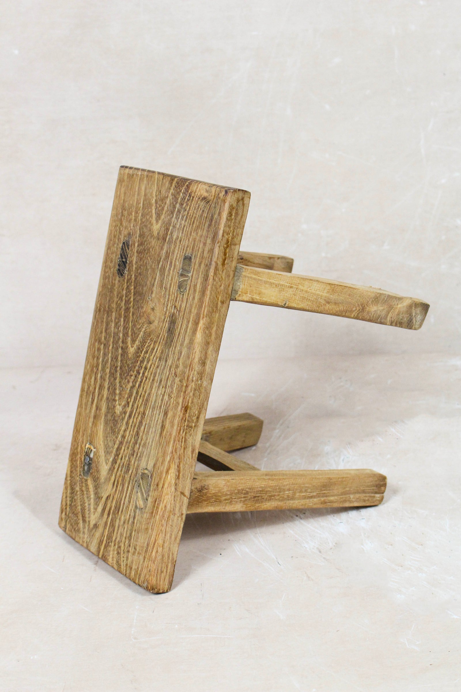 Small vintage rustic reclaimed elm wood stool 96 – Botanical Boys