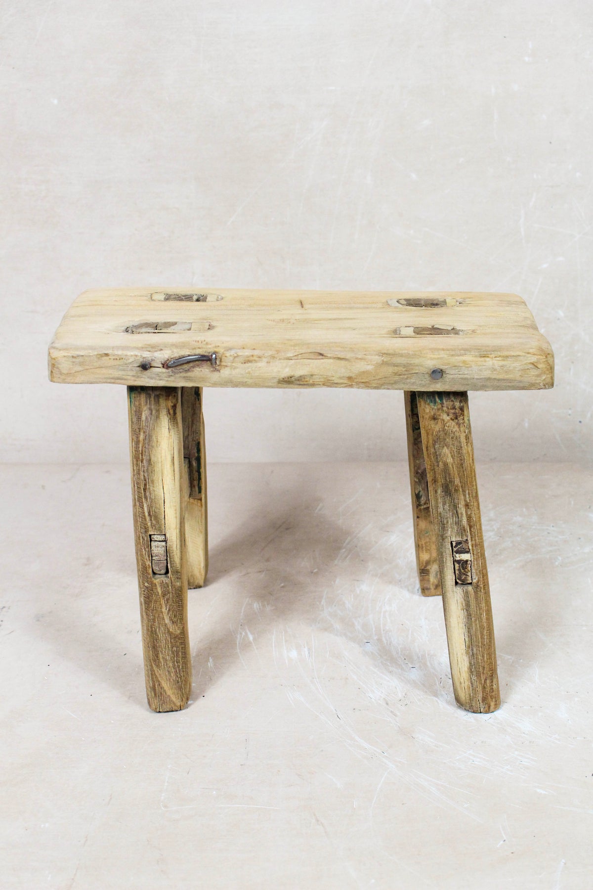Small vintage rustic reclaimed elm wood stool 97 – Botanical Boys