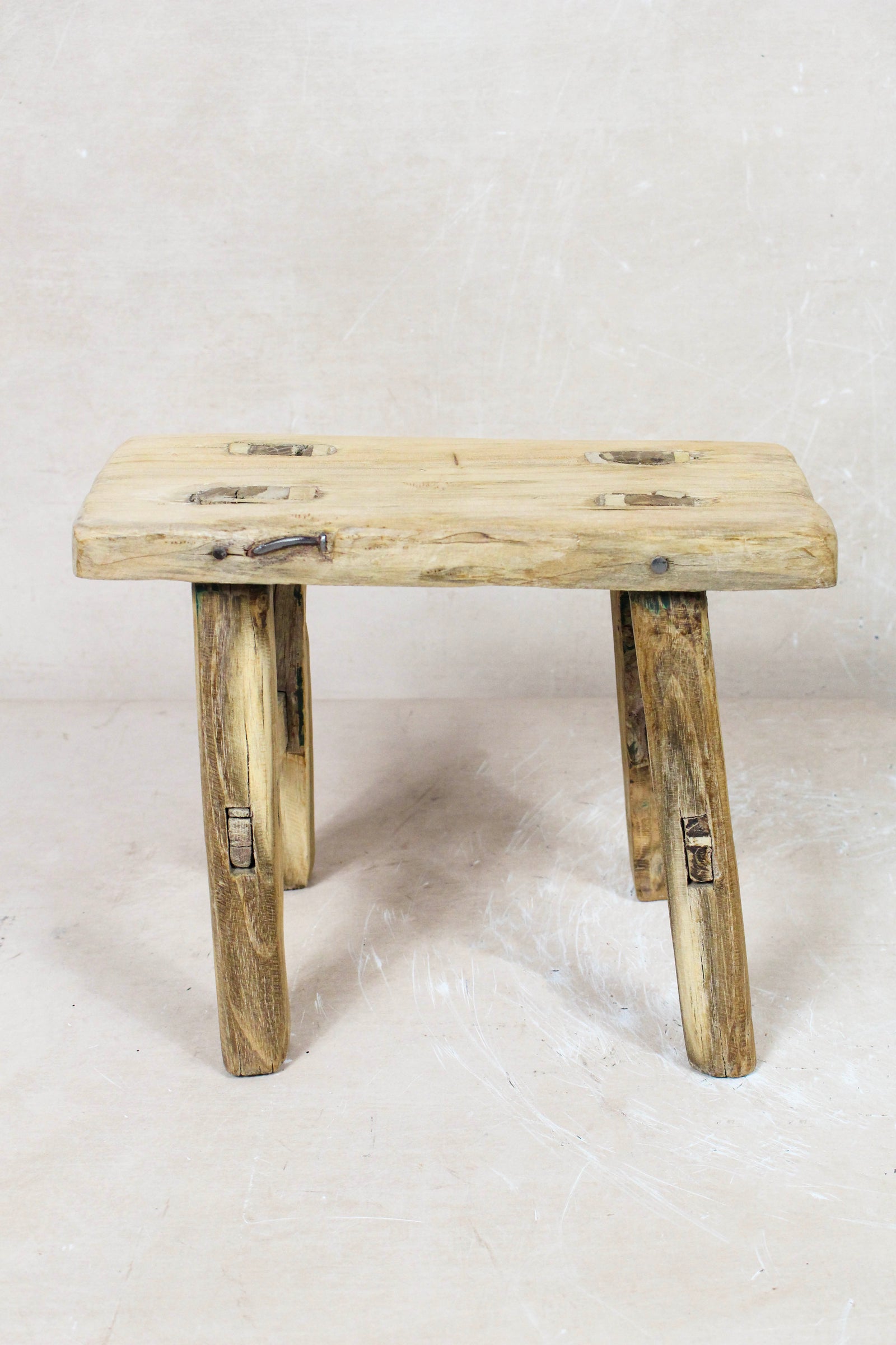 Small vintage rustic stool in reclaimed elm wood
