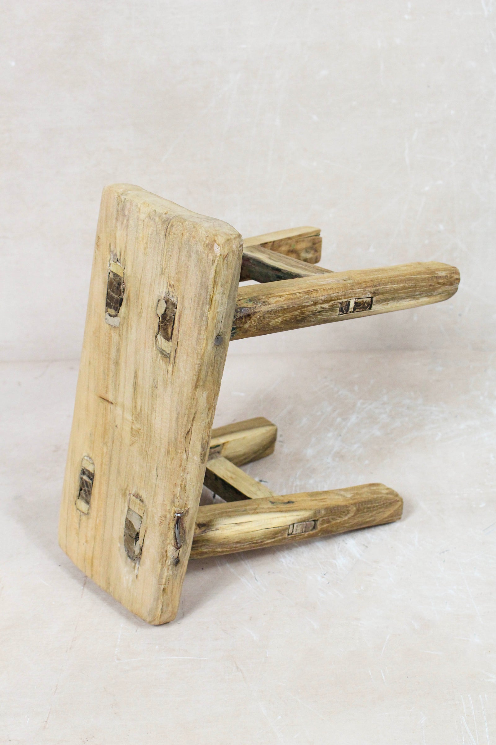 Small vintage rustic reclaimed elm wood stool 97 – Botanical Boys
