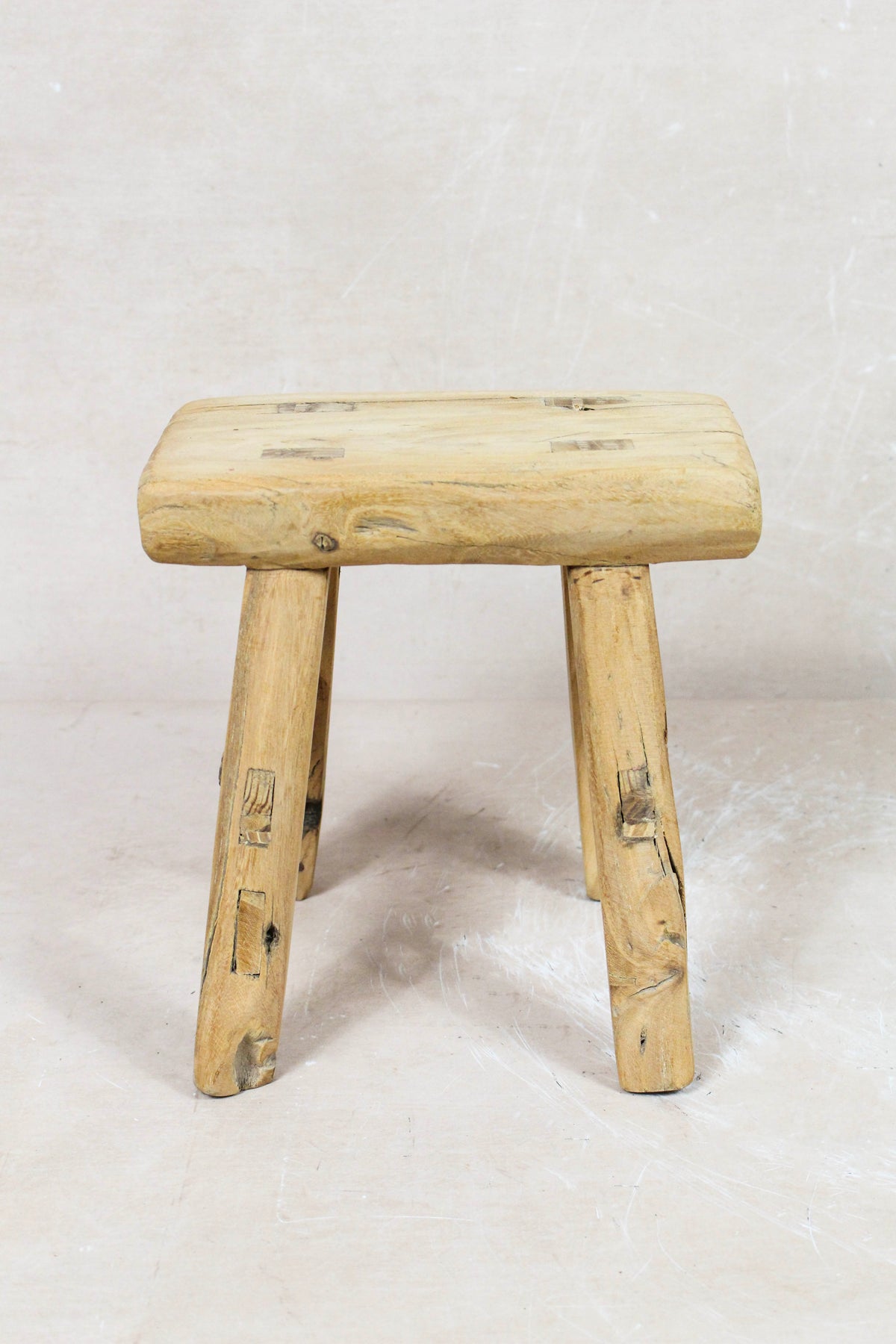 Small vintage rustic reclaimed elm wood stool 108 – Botanical Boys