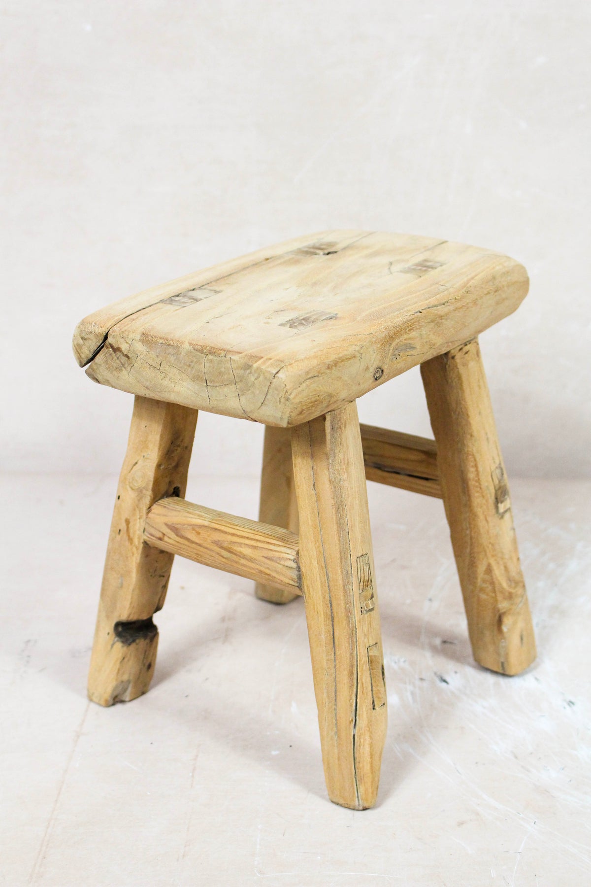 Small vintage rustic reclaimed elm wood stool 108 – Botanical Boys