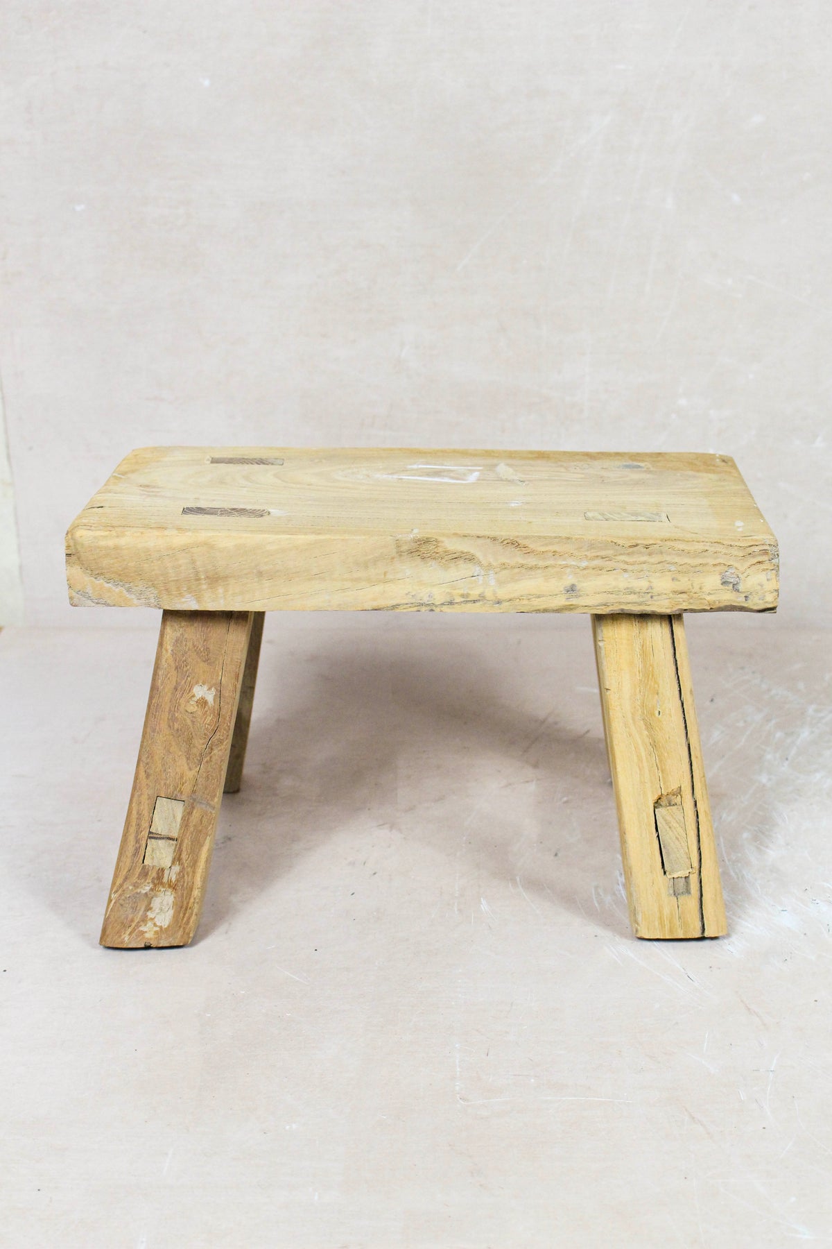 Small vintage rustic reclaimed elm wood stool 111 – Botanical Boys