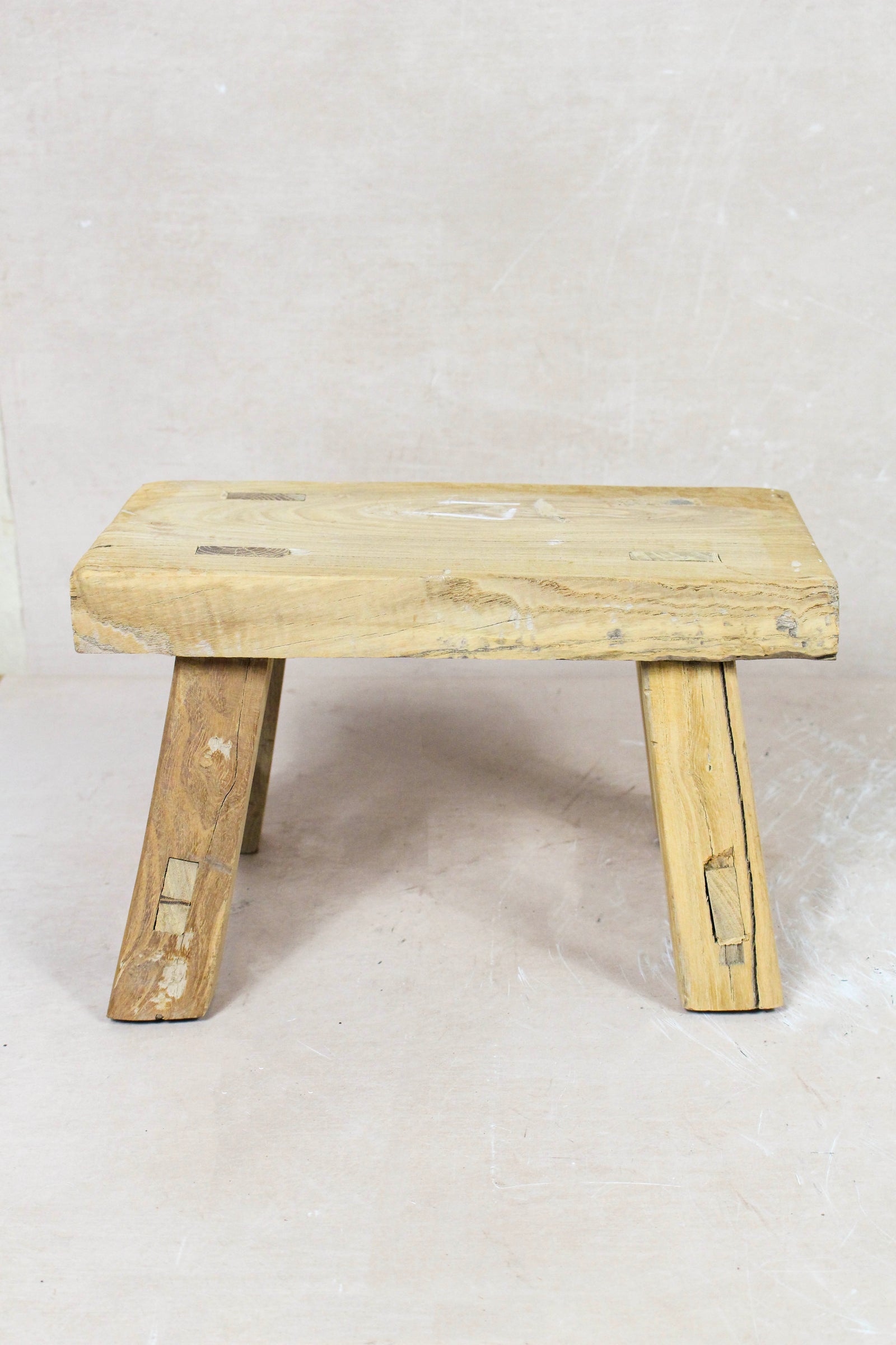 Small vintage rustic reclaimed elm wood stool 111 – Botanical Boys