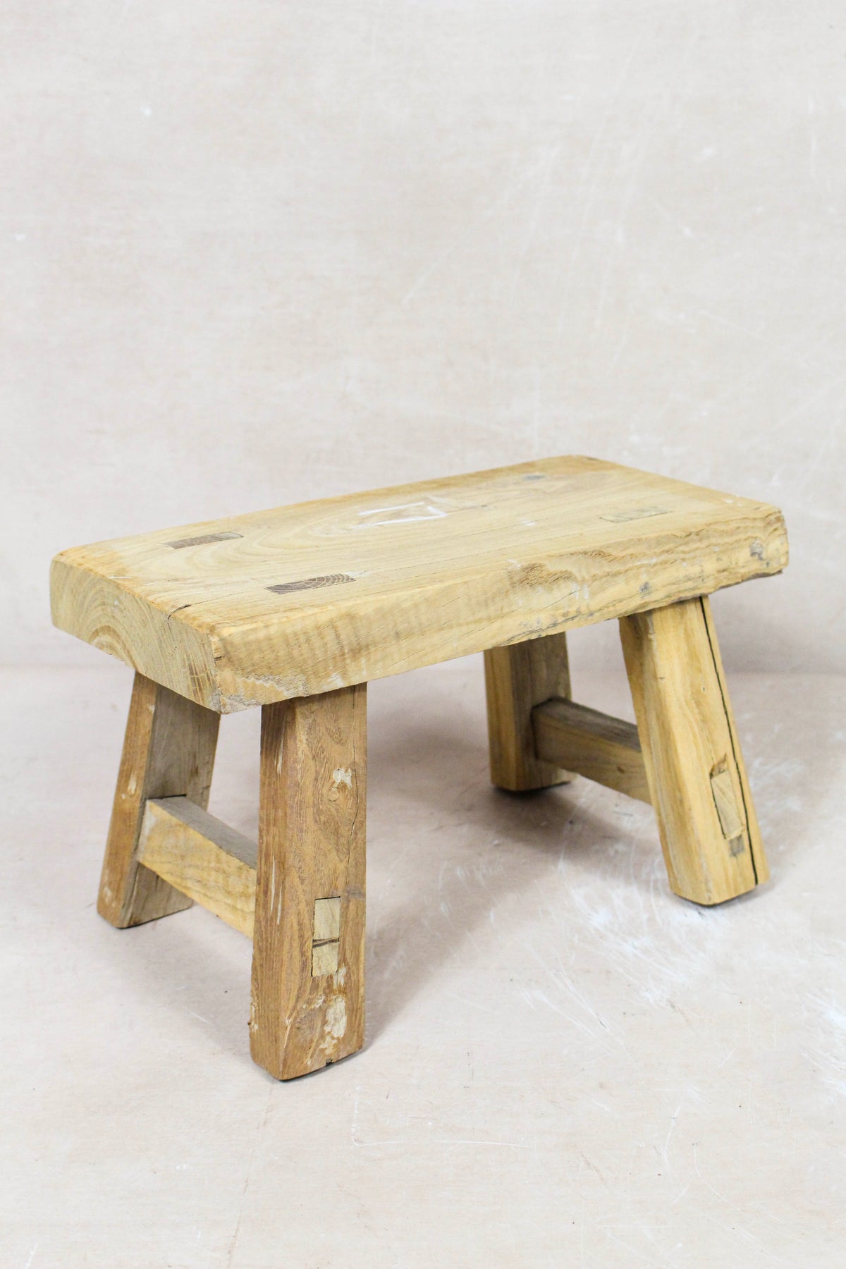 Small vintage rustic reclaimed elm wood stool 111 – Botanical Boys