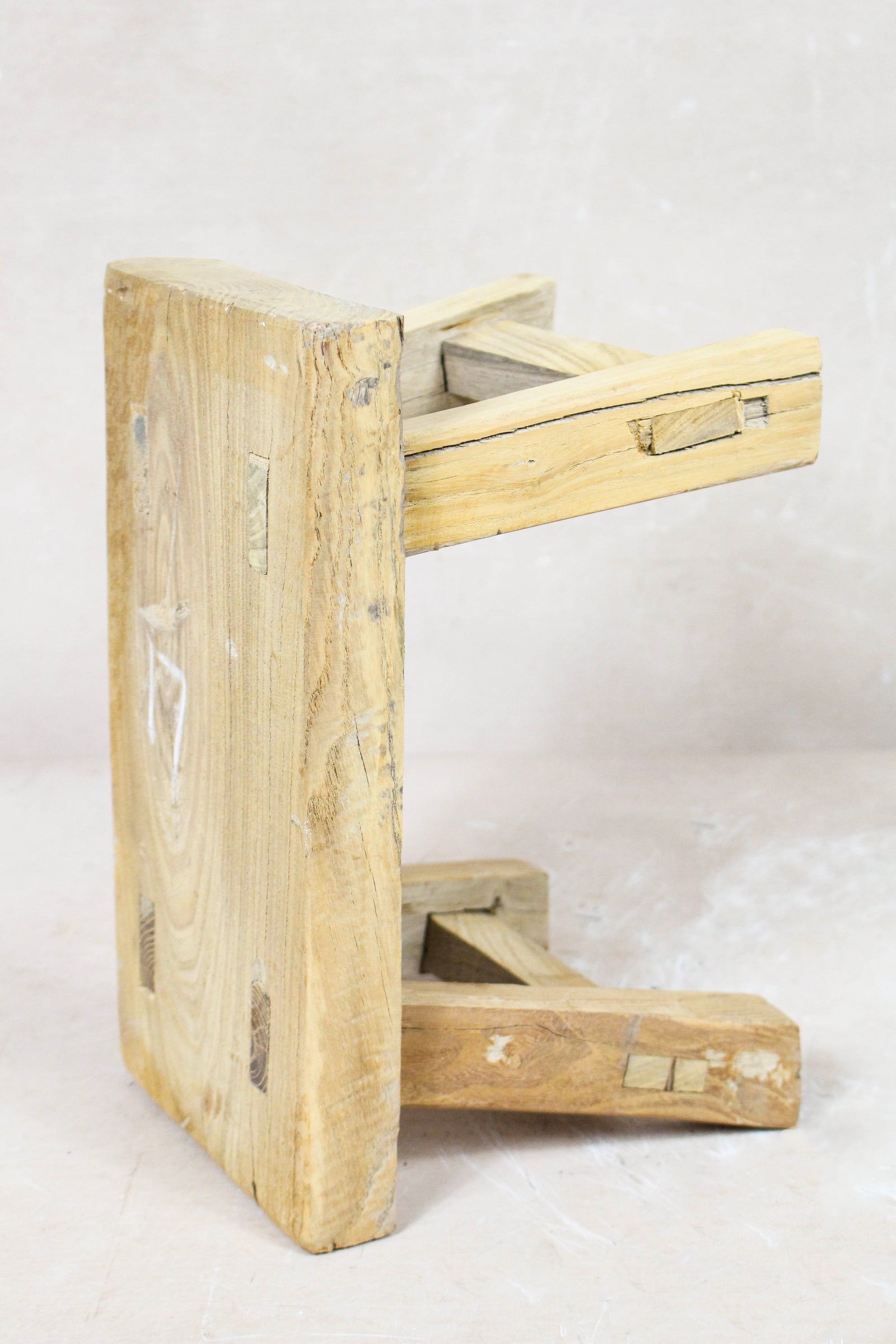 Small vintage rustic reclaimed elm wood stool 111 – Botanical Boys