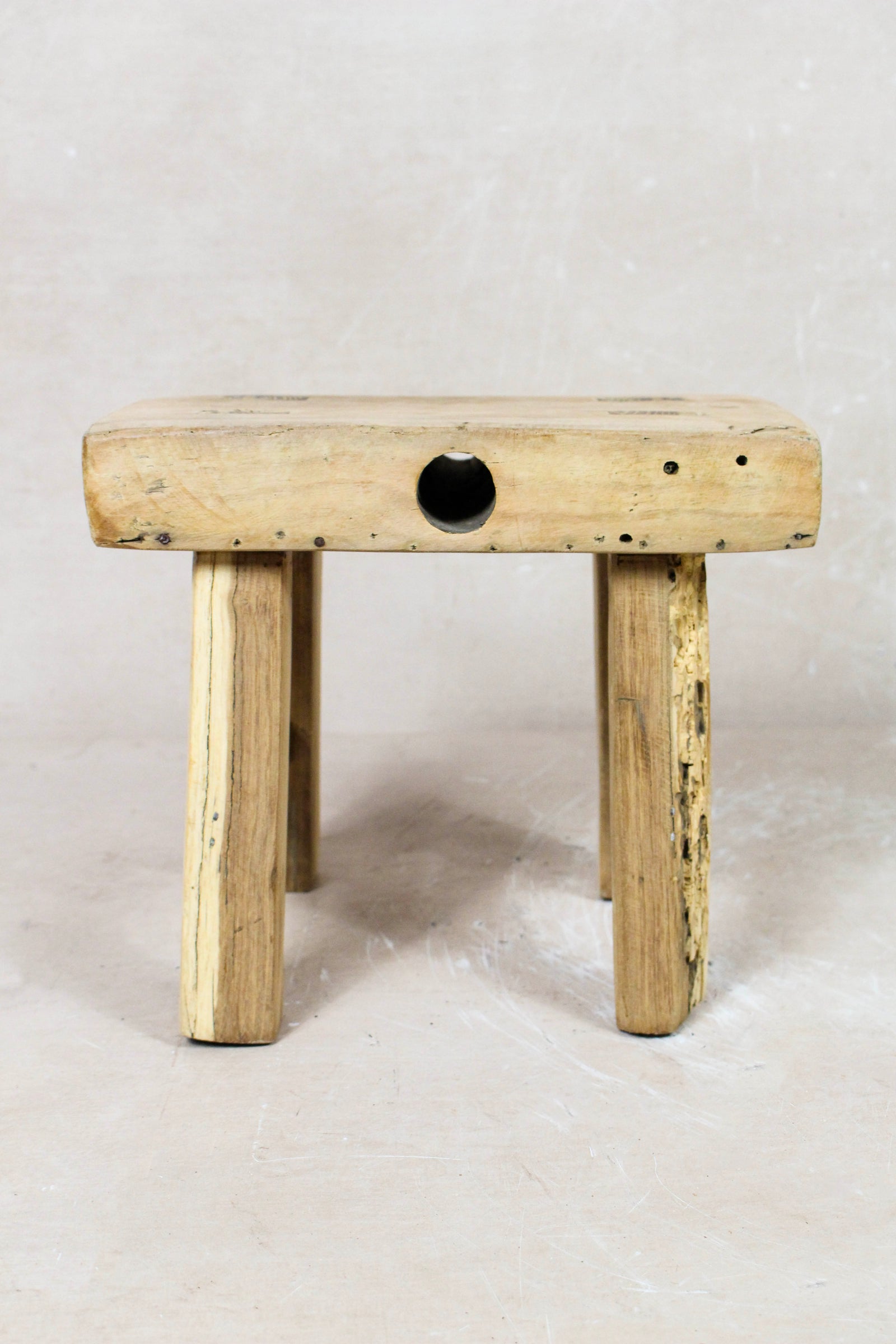 Small vintage rustic reclaimed elm wood stool 114 – Botanical Boys
