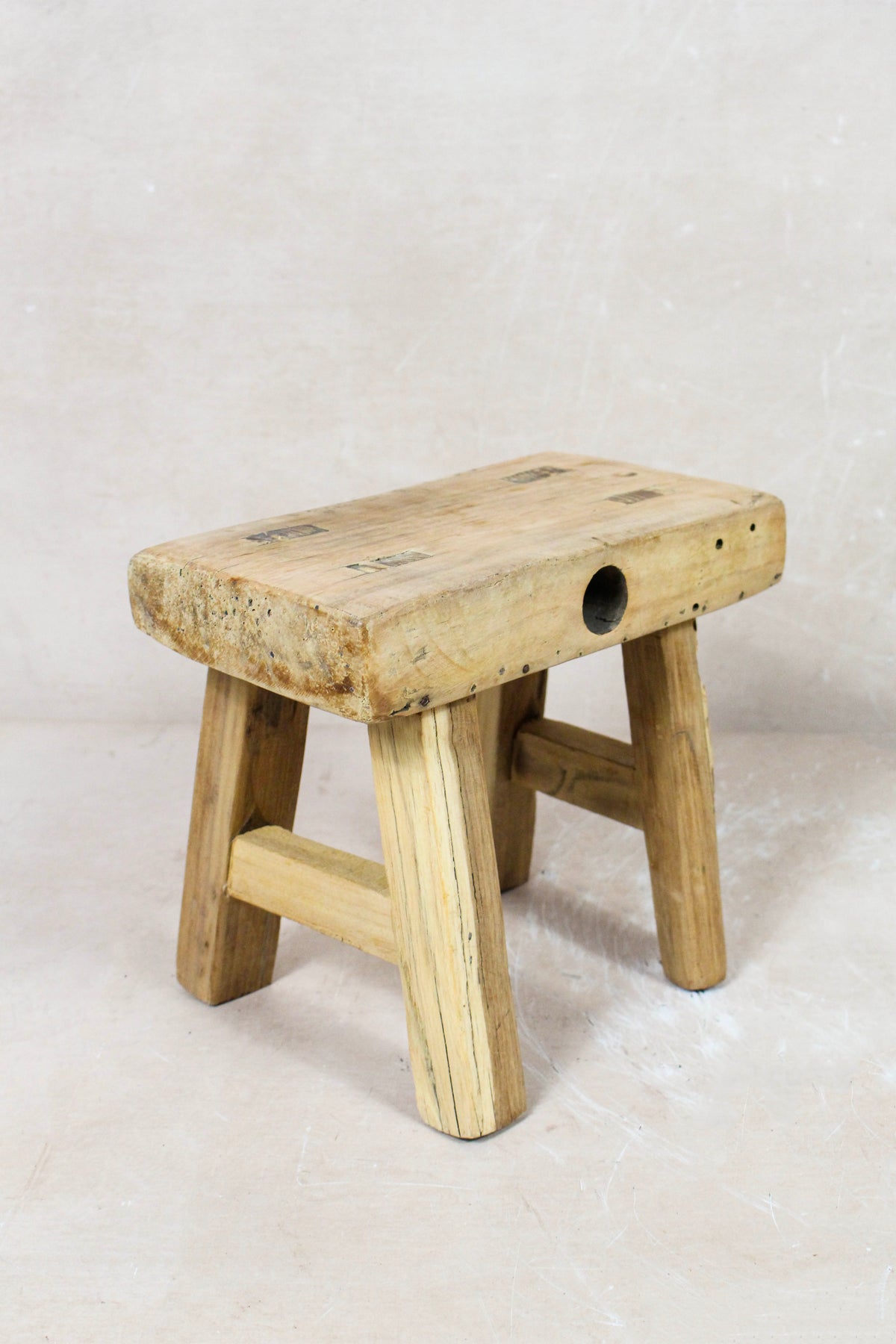 Small vintage rustic reclaimed elm wood stool 114 – Botanical Boys
