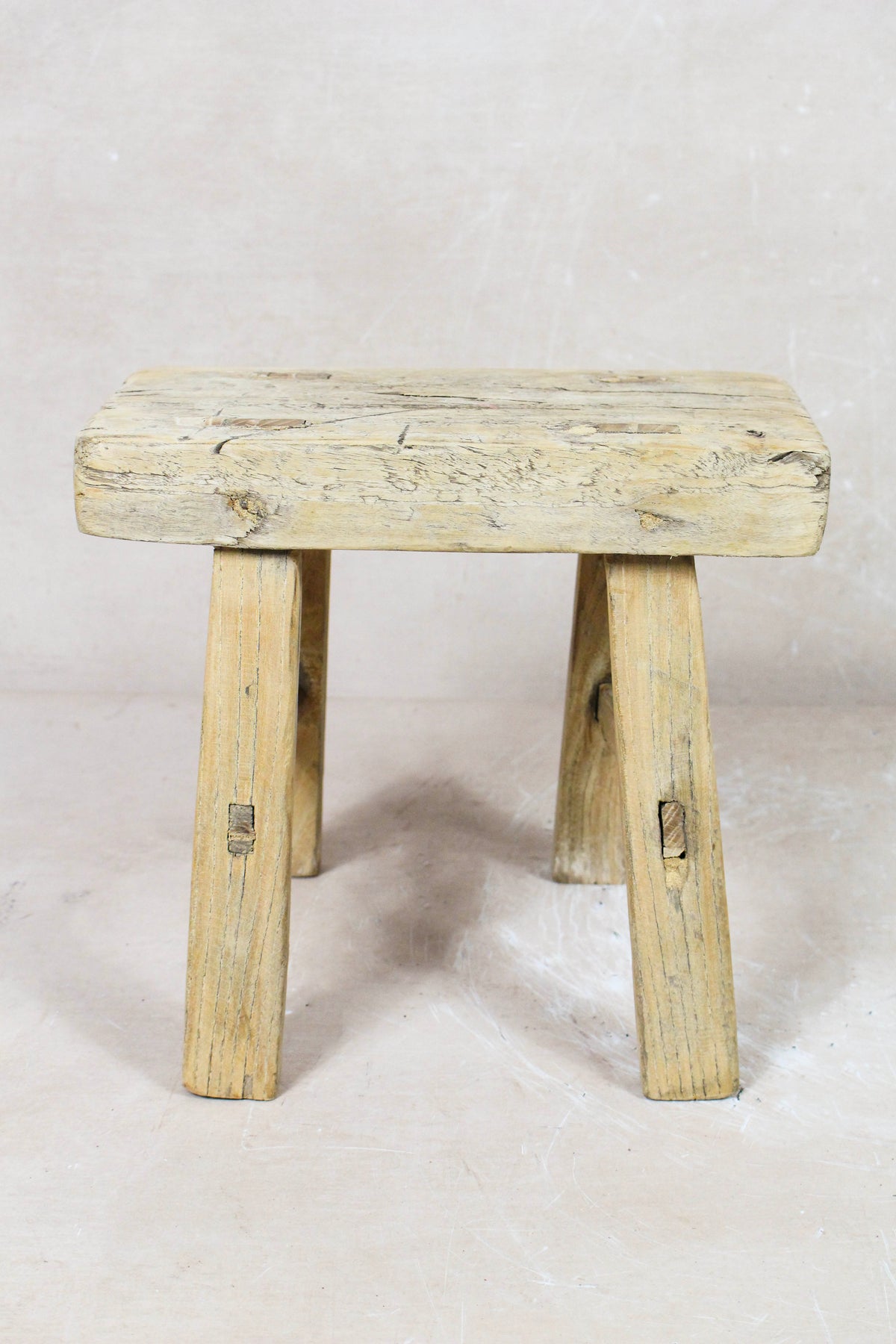 Small vintage rustic reclaimed elm wood stool 115 – Botanical Boys