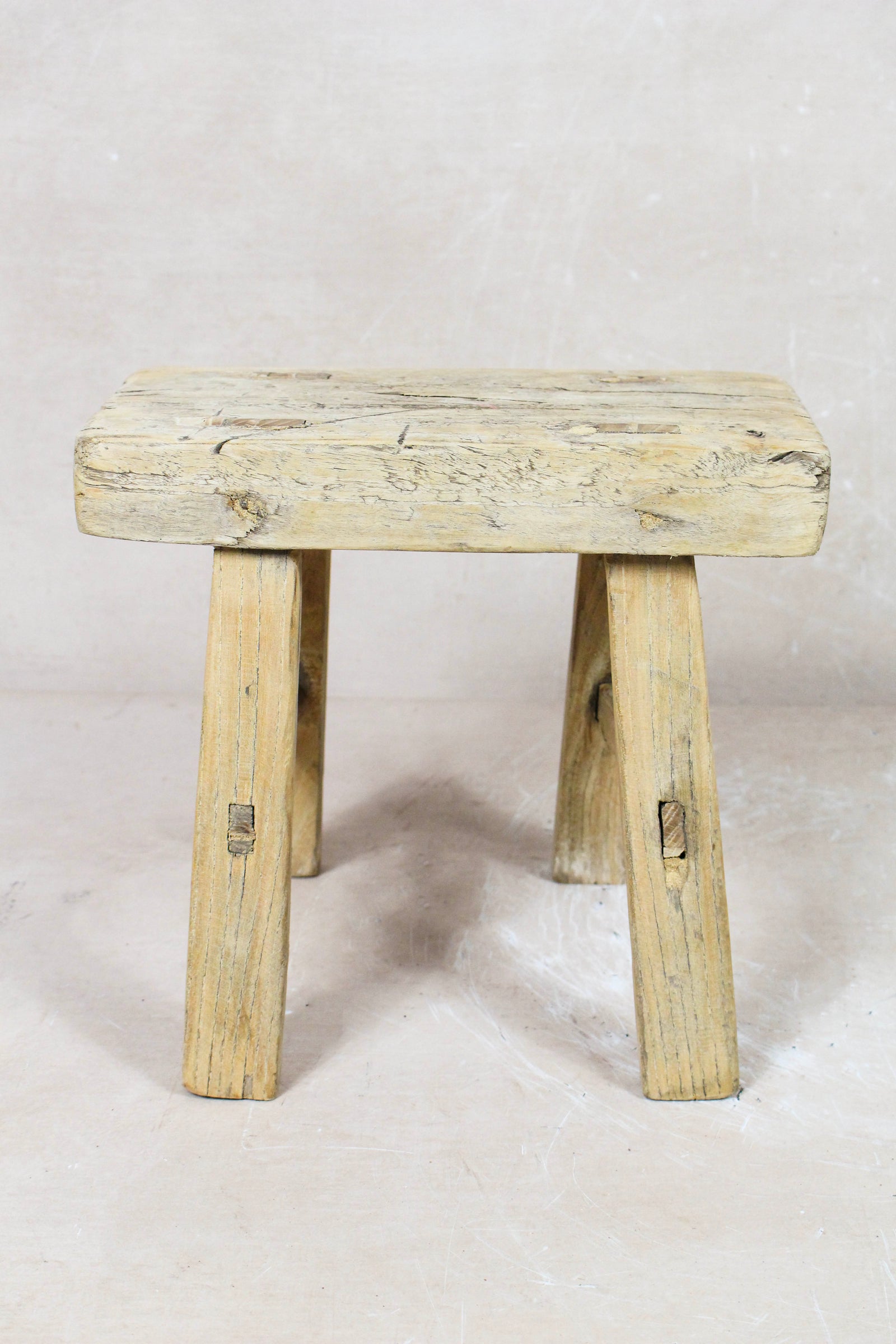 Small vintage rustic reclaimed elm wood stool 115 – Botanical Boys