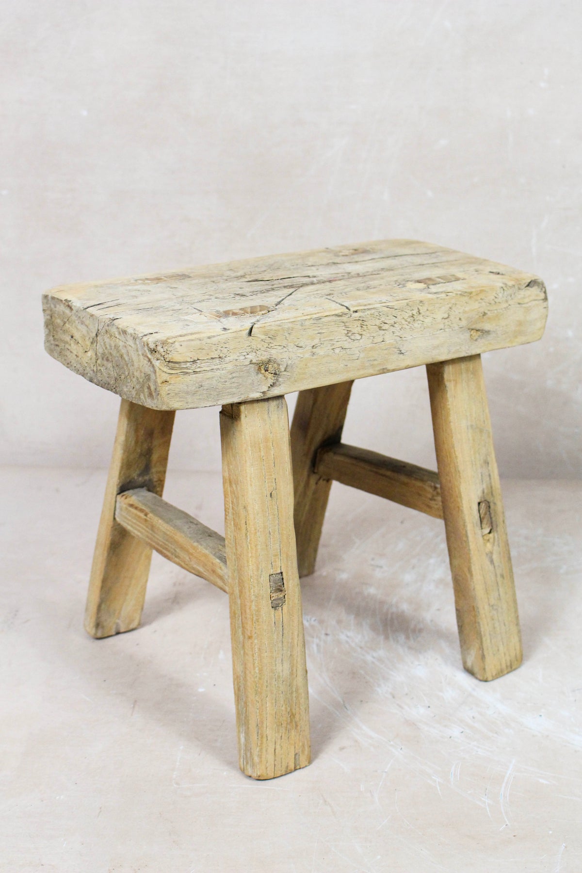 Small vintage rustic reclaimed elm wood stool 115 – Botanical Boys