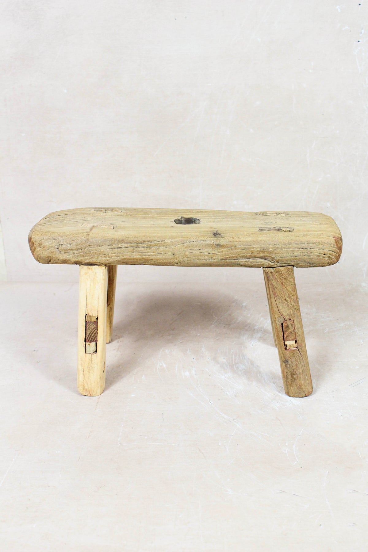 Small vintage rustic reclaimed elm wood stool 118 – Botanical Boys