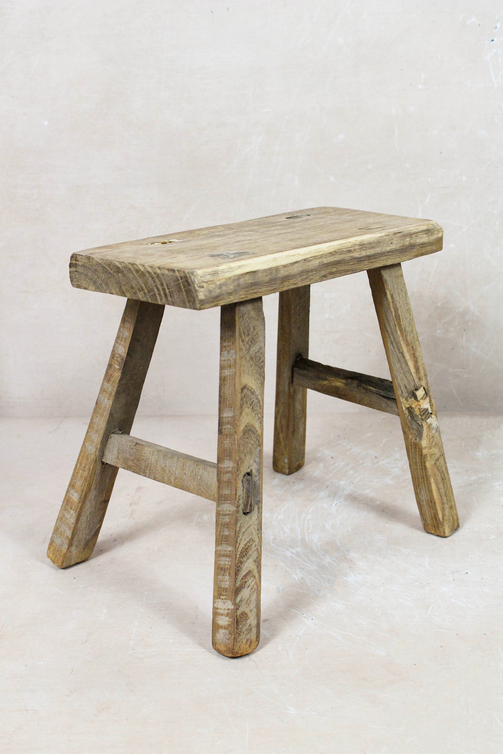 Small vintage rustic reclaimed elm wood stool 119 – Botanical Boys