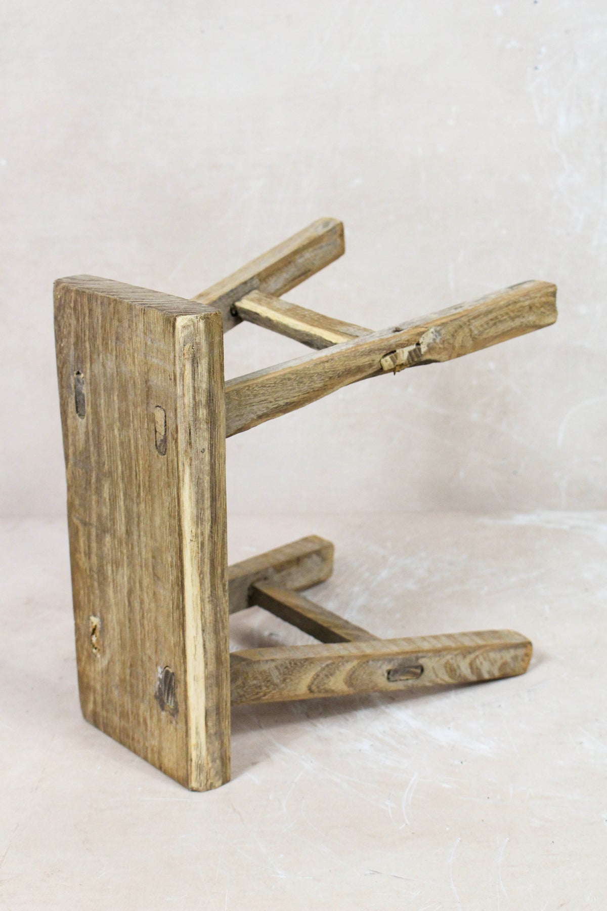 Small vintage rustic reclaimed elm wood stool 119 – Botanical Boys