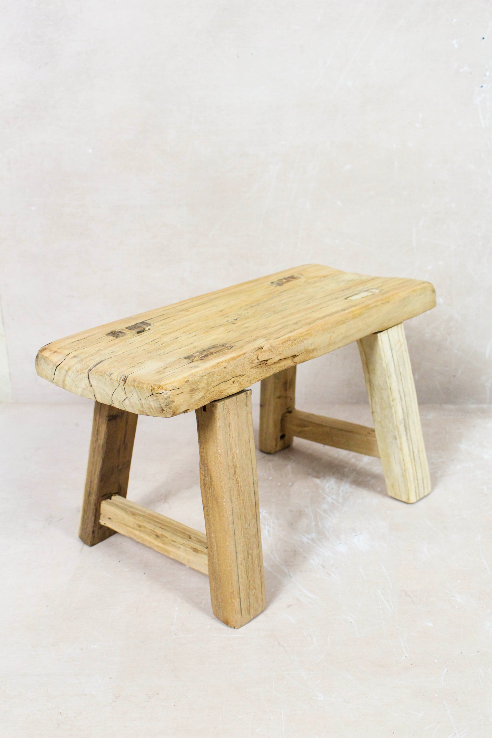 Small vintage rustic reclaimed elm wood stool 120 – Botanical Boys