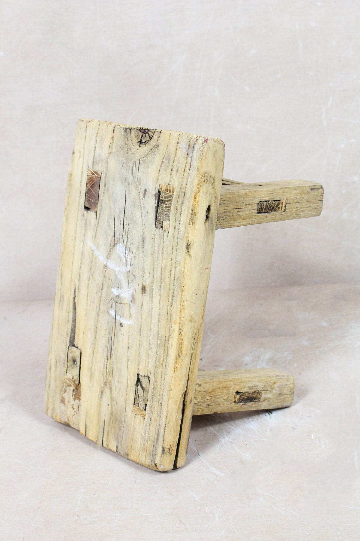 Small vintage rustic reclaimed elm wood stool 121 – Botanical Boys