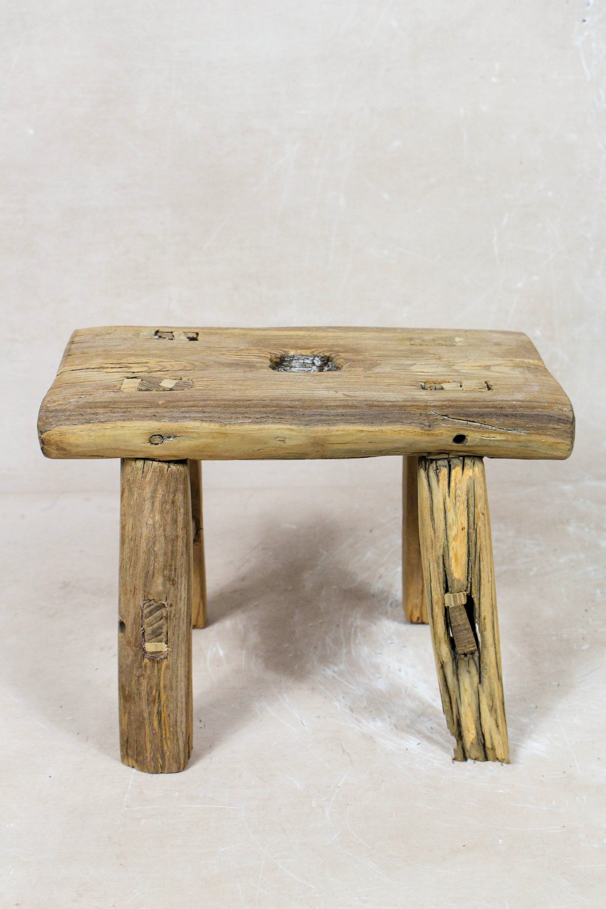Small vintage rustic reclaimed elm wood stool 127 – Botanical Boys