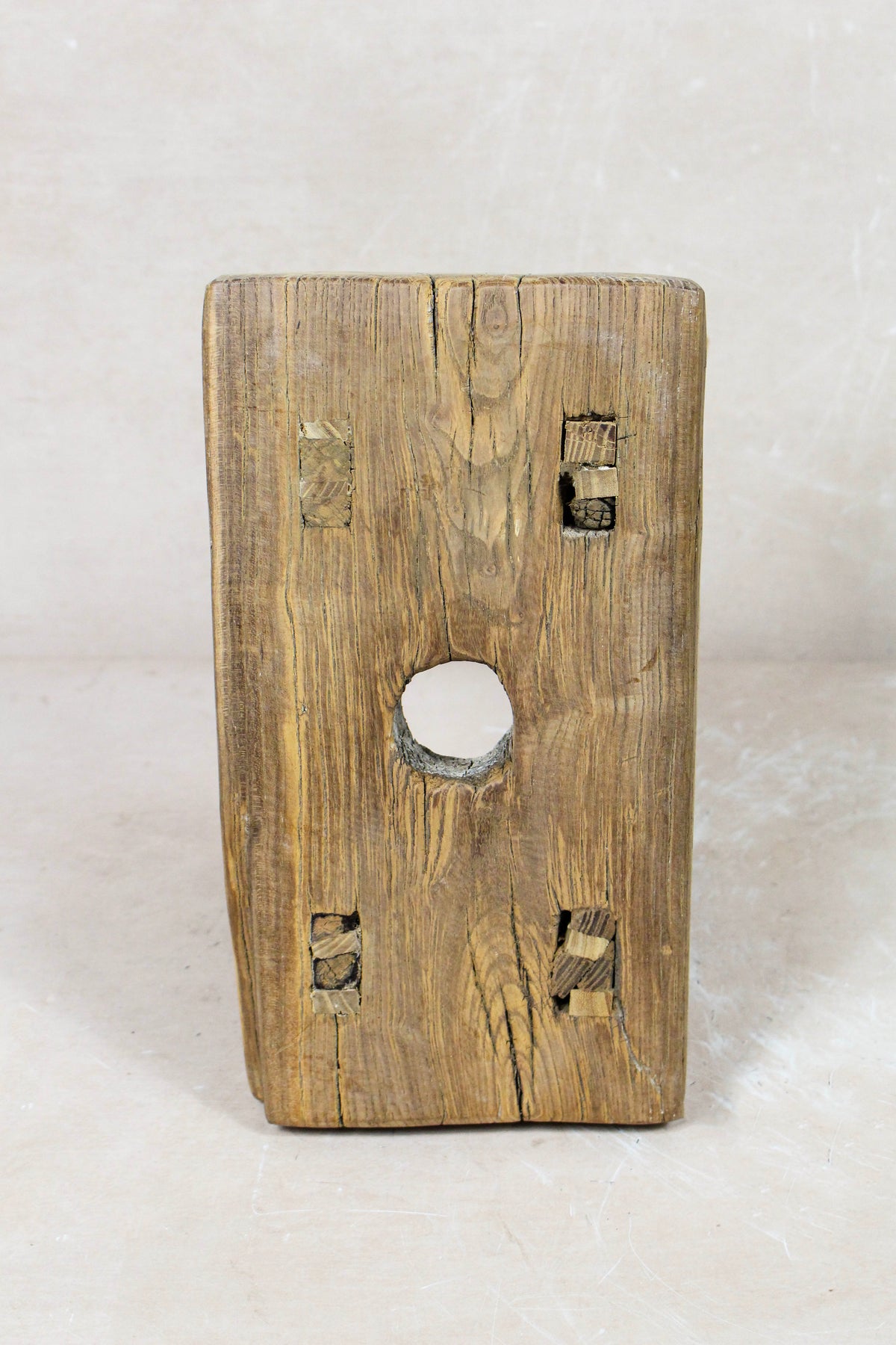 Small vintage rustic reclaimed elm wood stool 127 – Botanical Boys