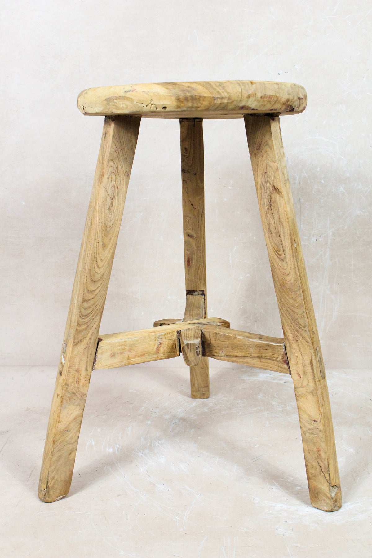 Vintage Rustic Round Stool - Elm wood - 128
