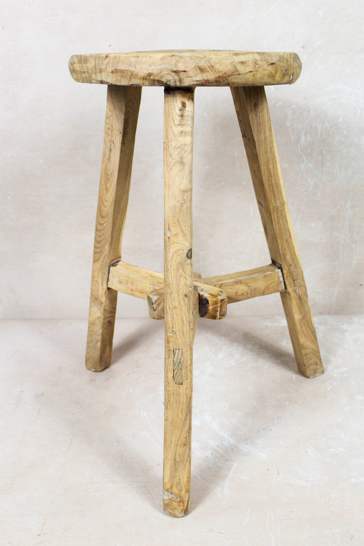 Vintage Rustic Round Stool - Elm wood - 128