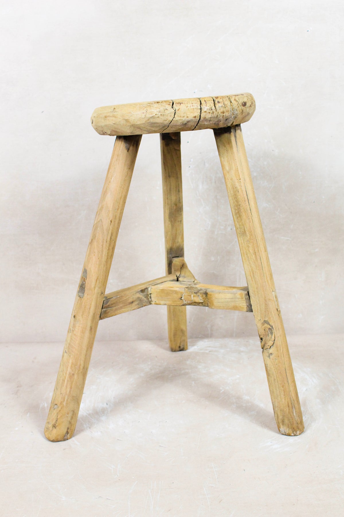 Vintage Rustic Round Stool - Elm wood - 131