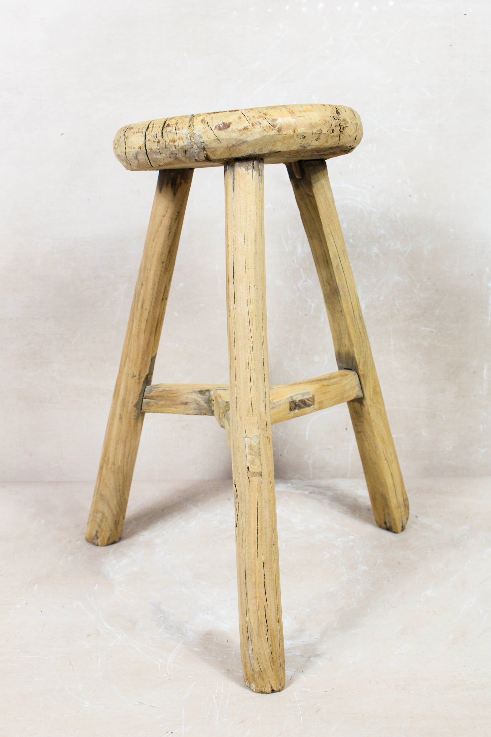 Vintage Rustic Round Stool - Elm wood - 131