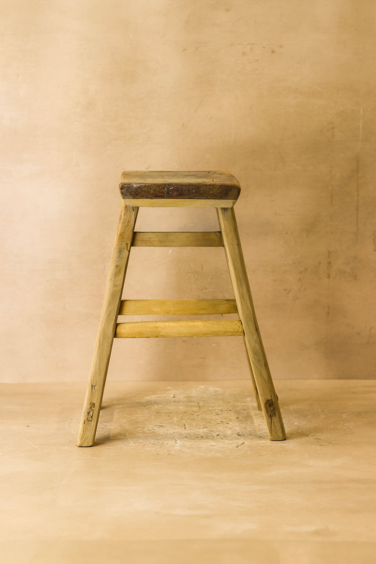 Vintage Rustic Elm Wood Stool - Medium - No 62
