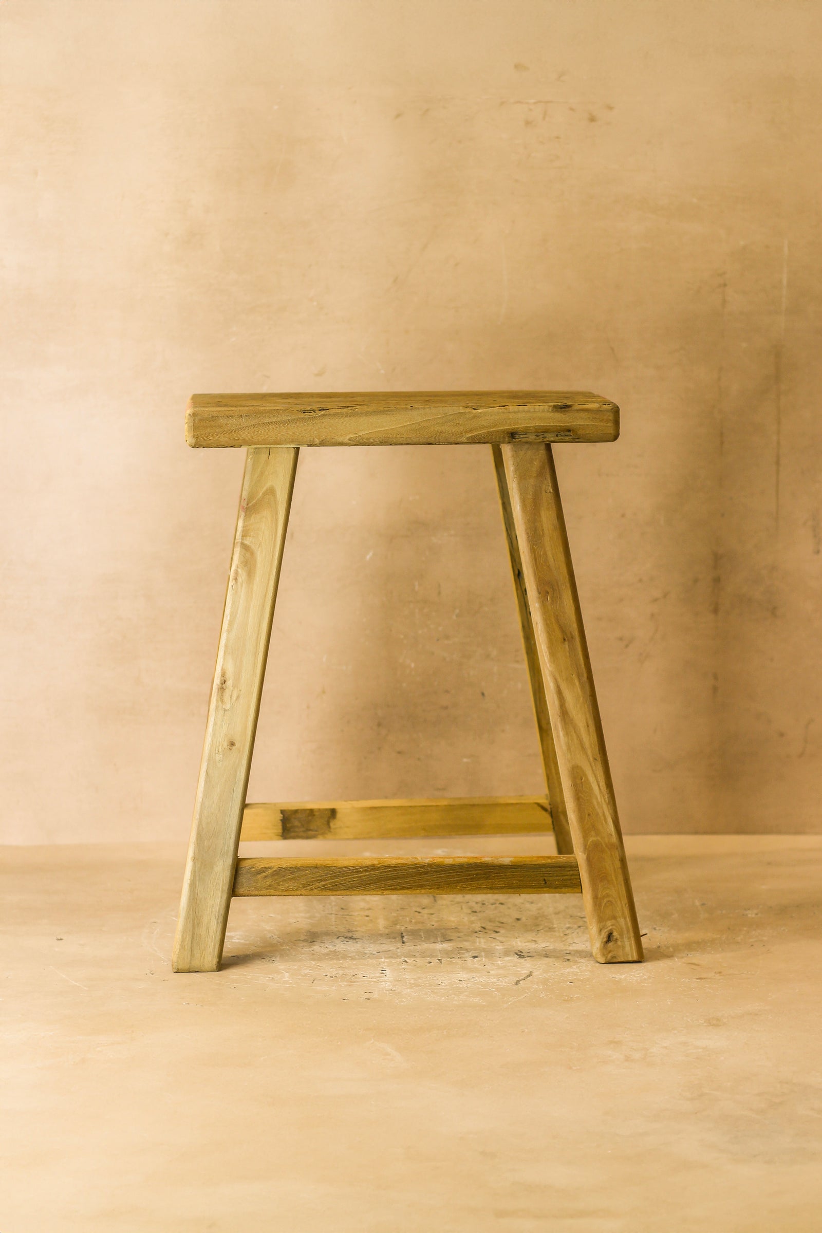Vintage Rustic Elm Wood Stool - Medium - No 63