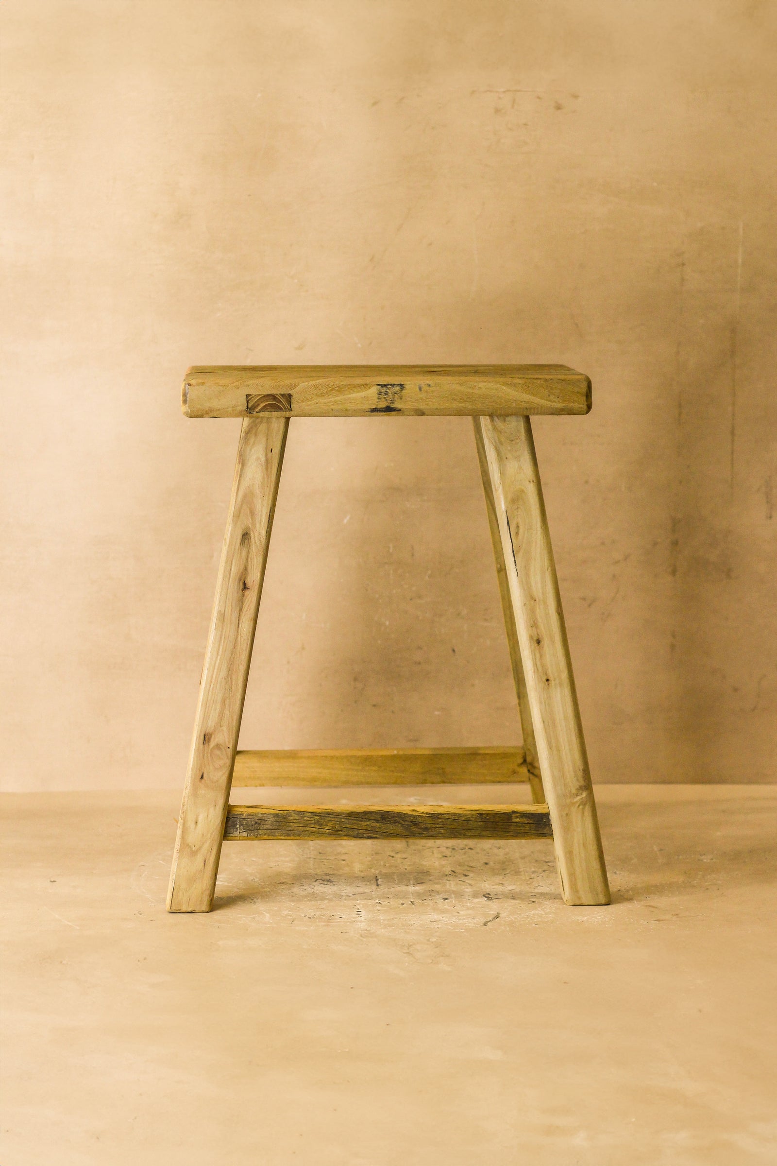 Vintage Rustic Elm Wood Stool - Medium - No 63