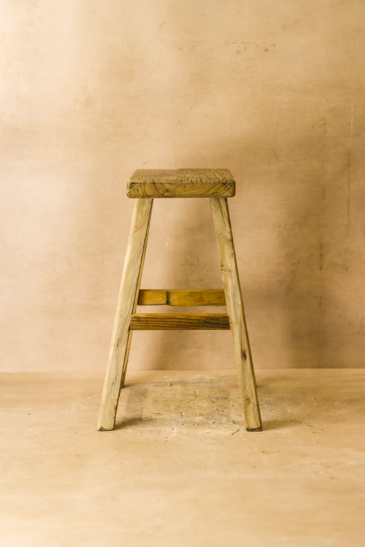 Vintage Rustic Elm Wood Stool - Medium - No 63