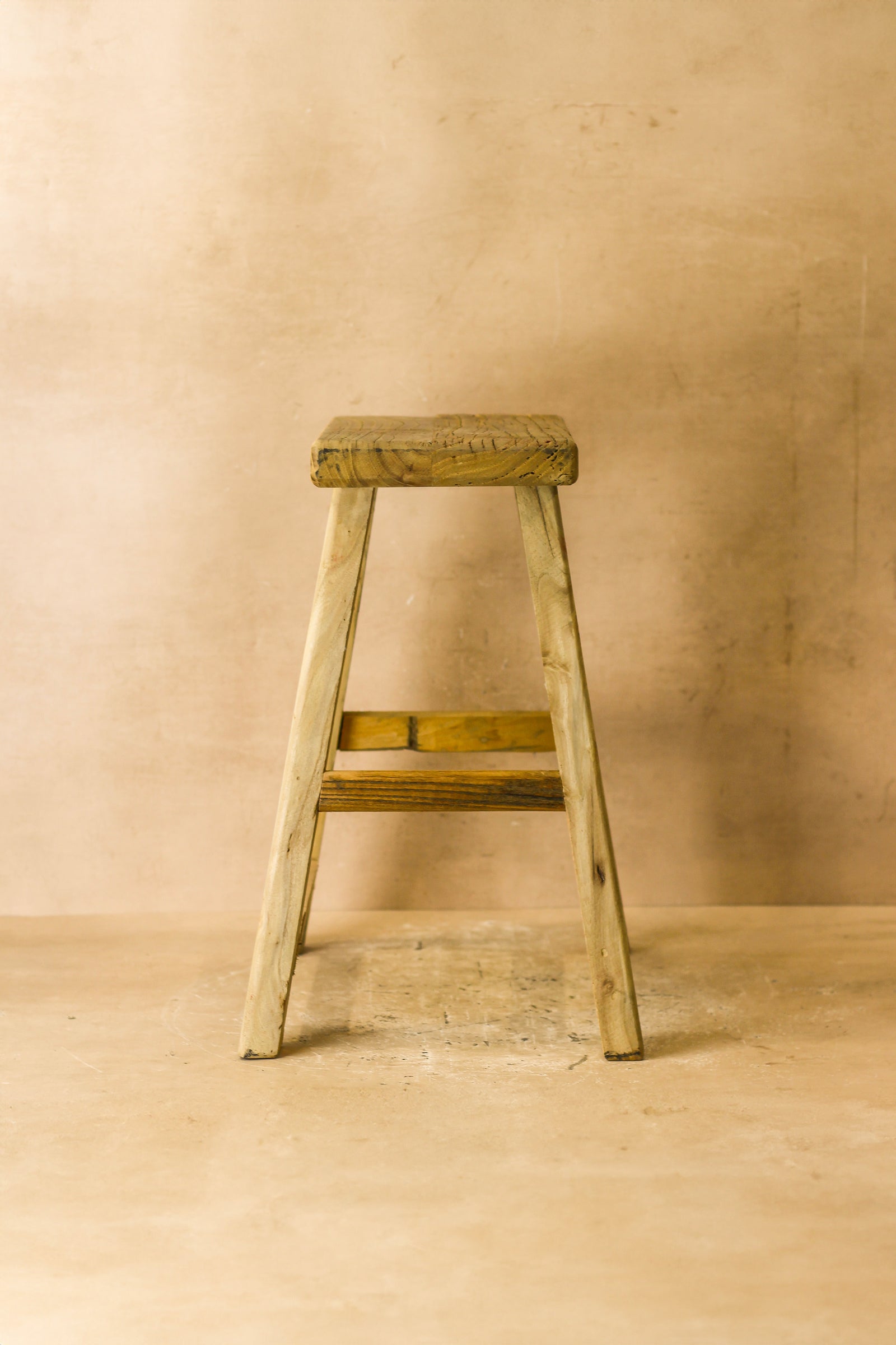 Vintage Rustic Elm Wood Stool - Medium - No 63