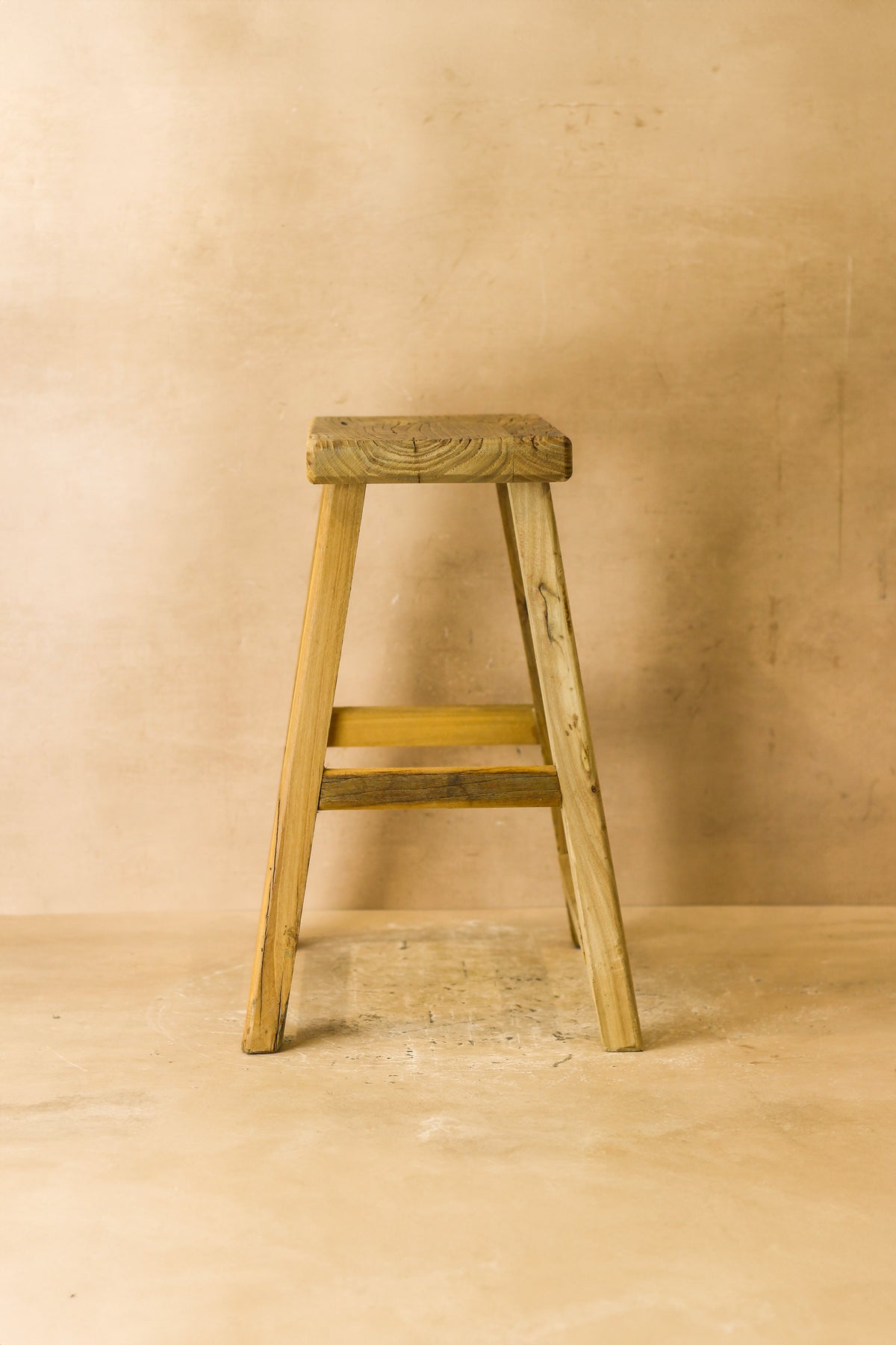 Vintage Rustic Elm Wood Stool - Medium - No 64