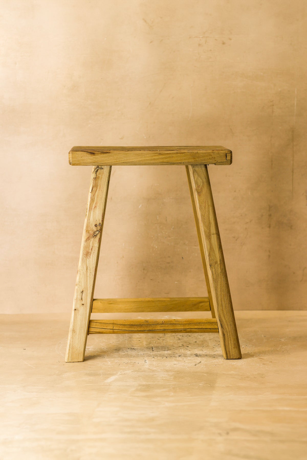 Vintage Rustic Elm Wood Stool - Medium - No 64