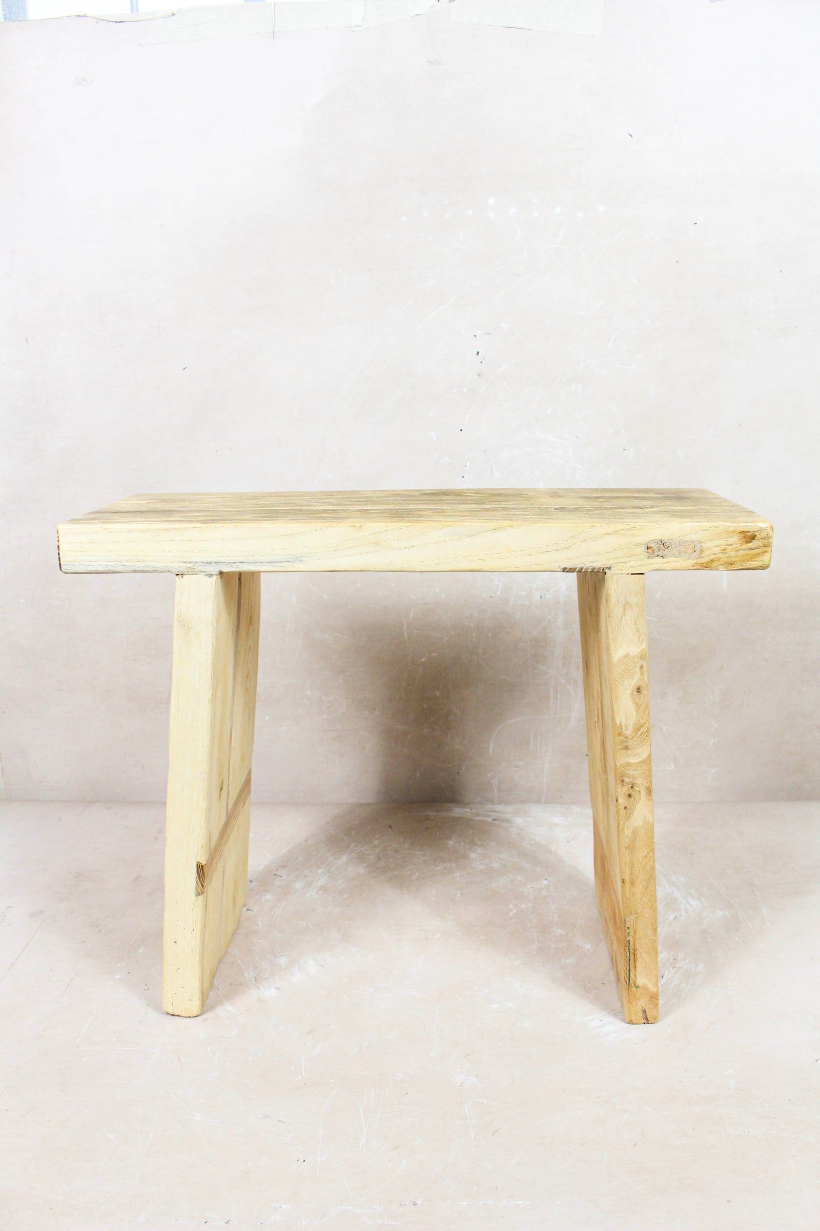 Vintage rustic square stool in reclaimed elm wood