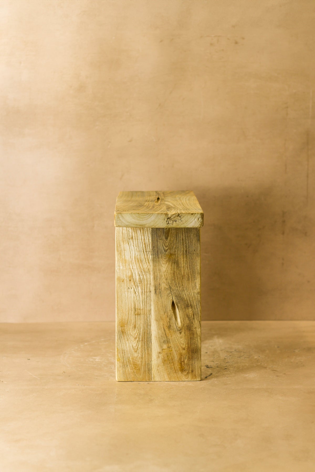 Vintage Rustic Square Elm Wood Stool - No 2