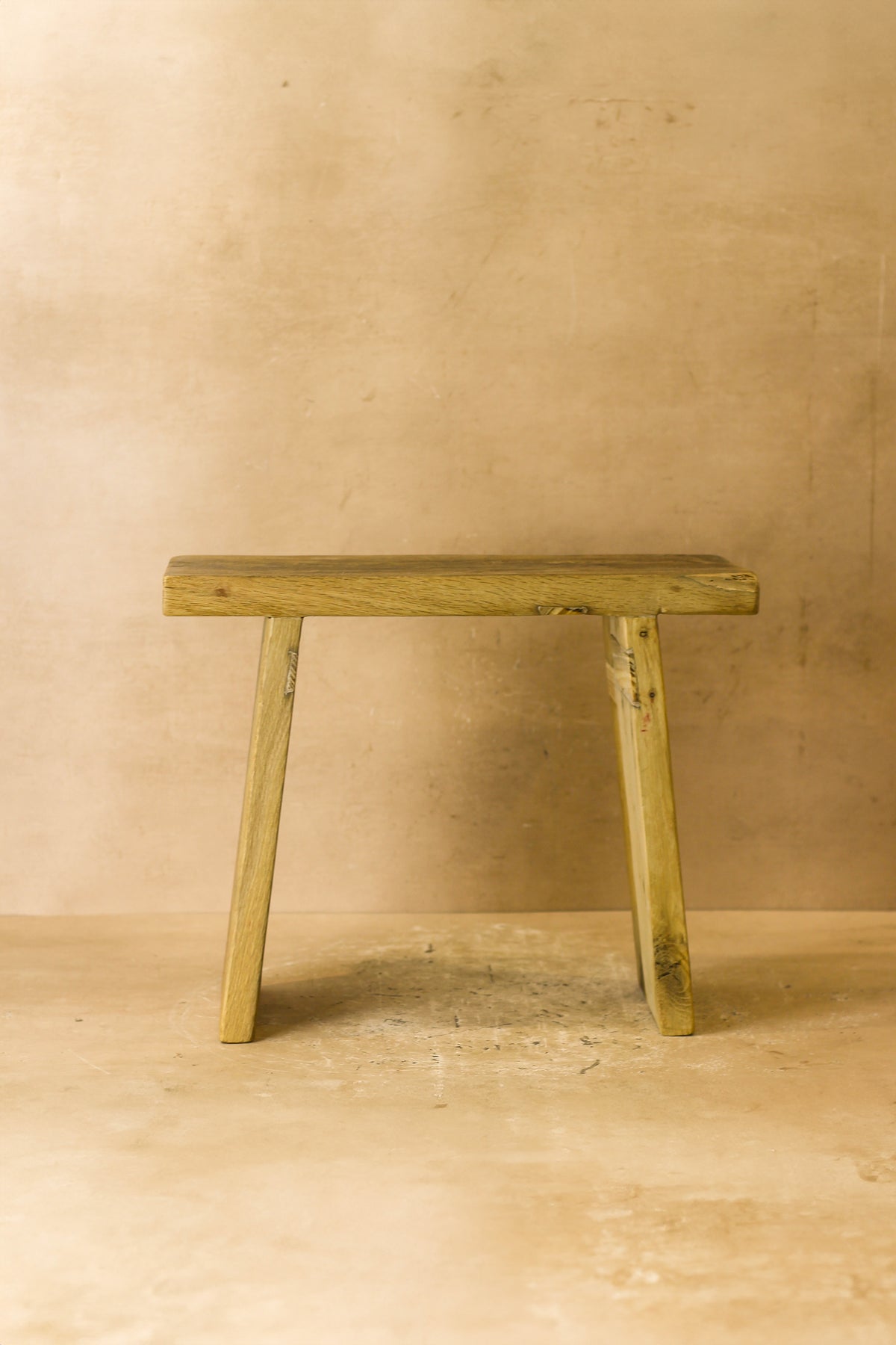 Vintage Rustic Square Elm Wood Stool - No 3