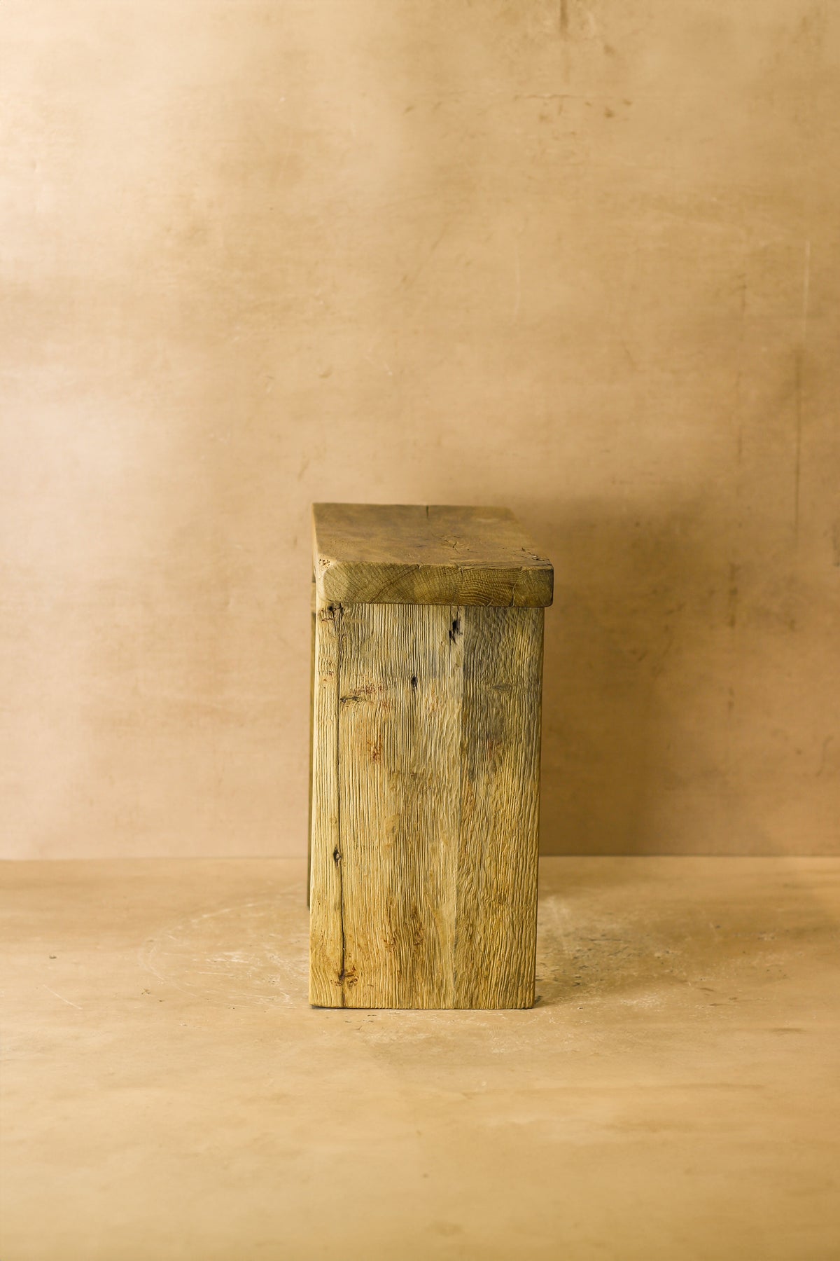 Vintage Rustic Square Elm Wood Stool - No 3