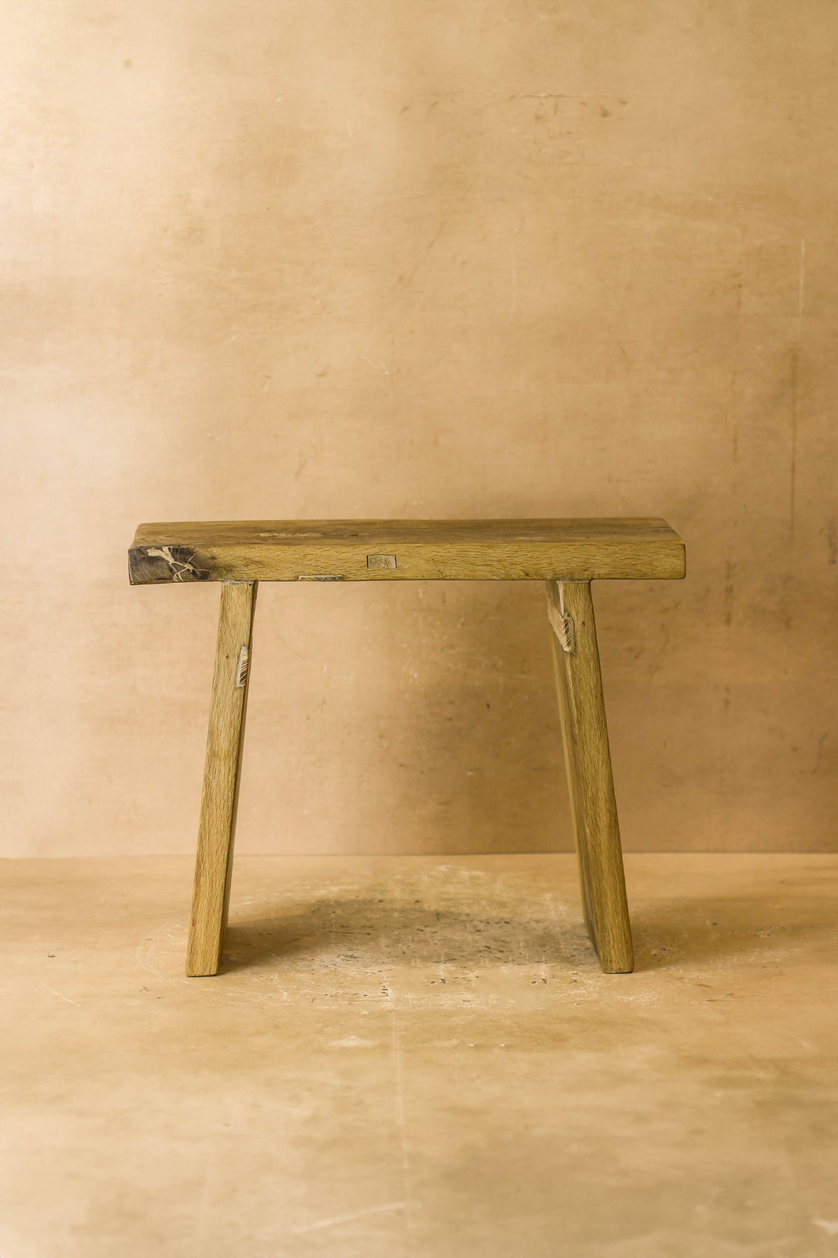 Vintage Rustic Square Elm Wood Stool - No 3