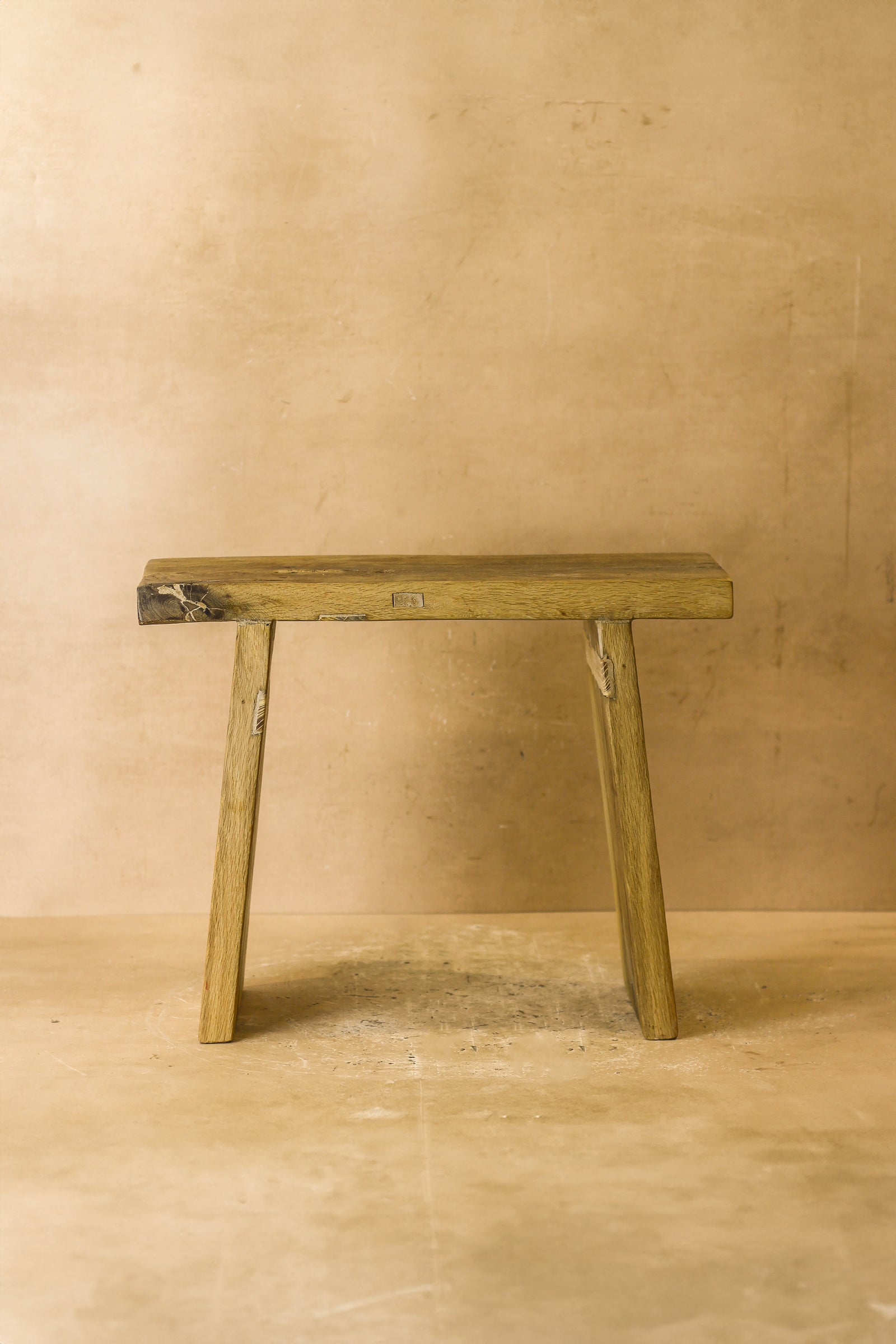 Vintage Rustic Square Elm Wood Stool - No 3